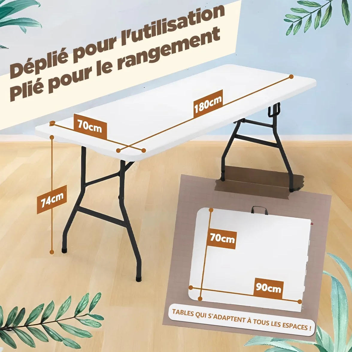 Luxirest Lot de 2 Tables Pliantes de Pique-Nique 180x70x74cm pour Jardin Terrasse et Balcon