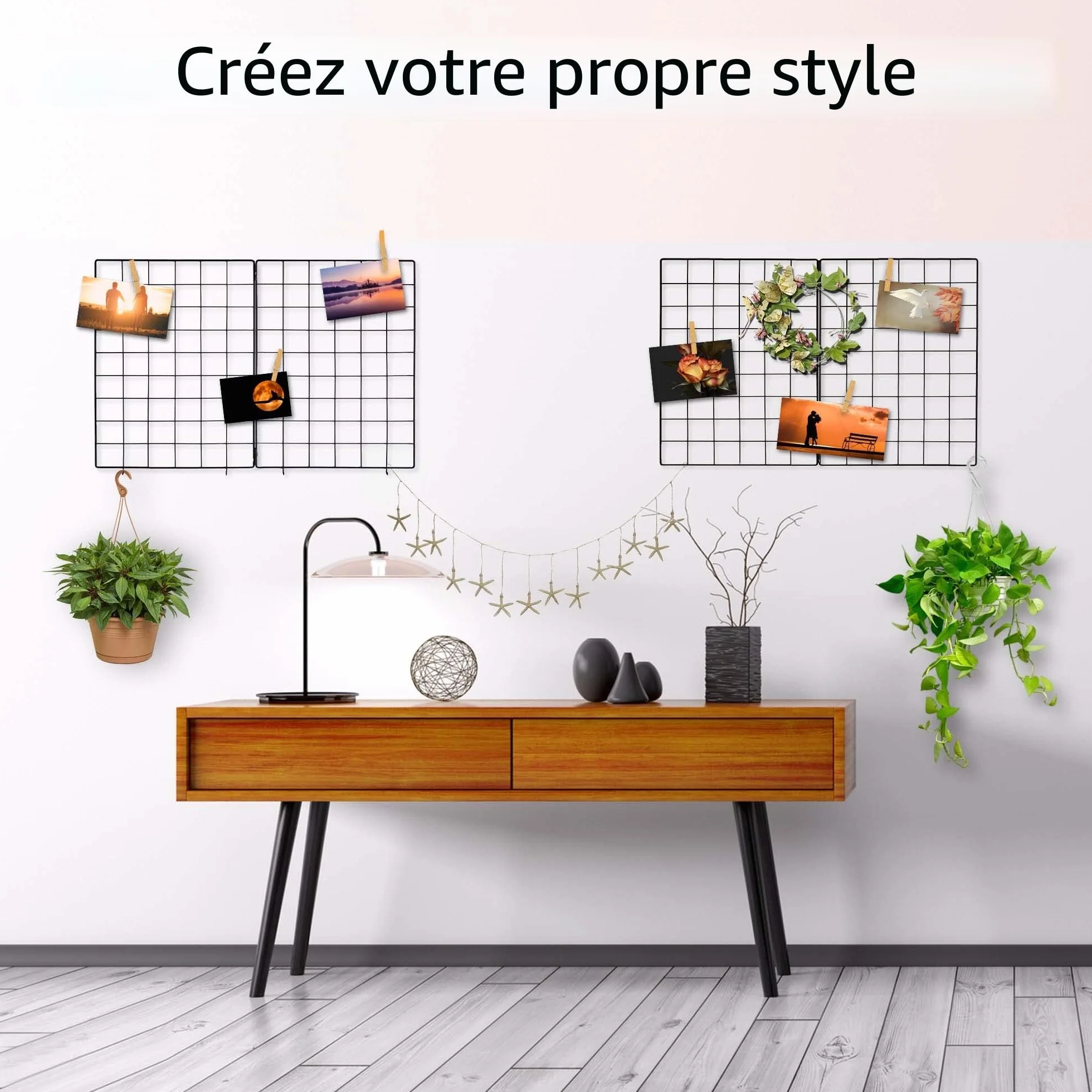 Gadgy Set de 2 Grilles Murales Métal Noir 60,5 x 79,5 cm - Organisateur Mural pour Bureau