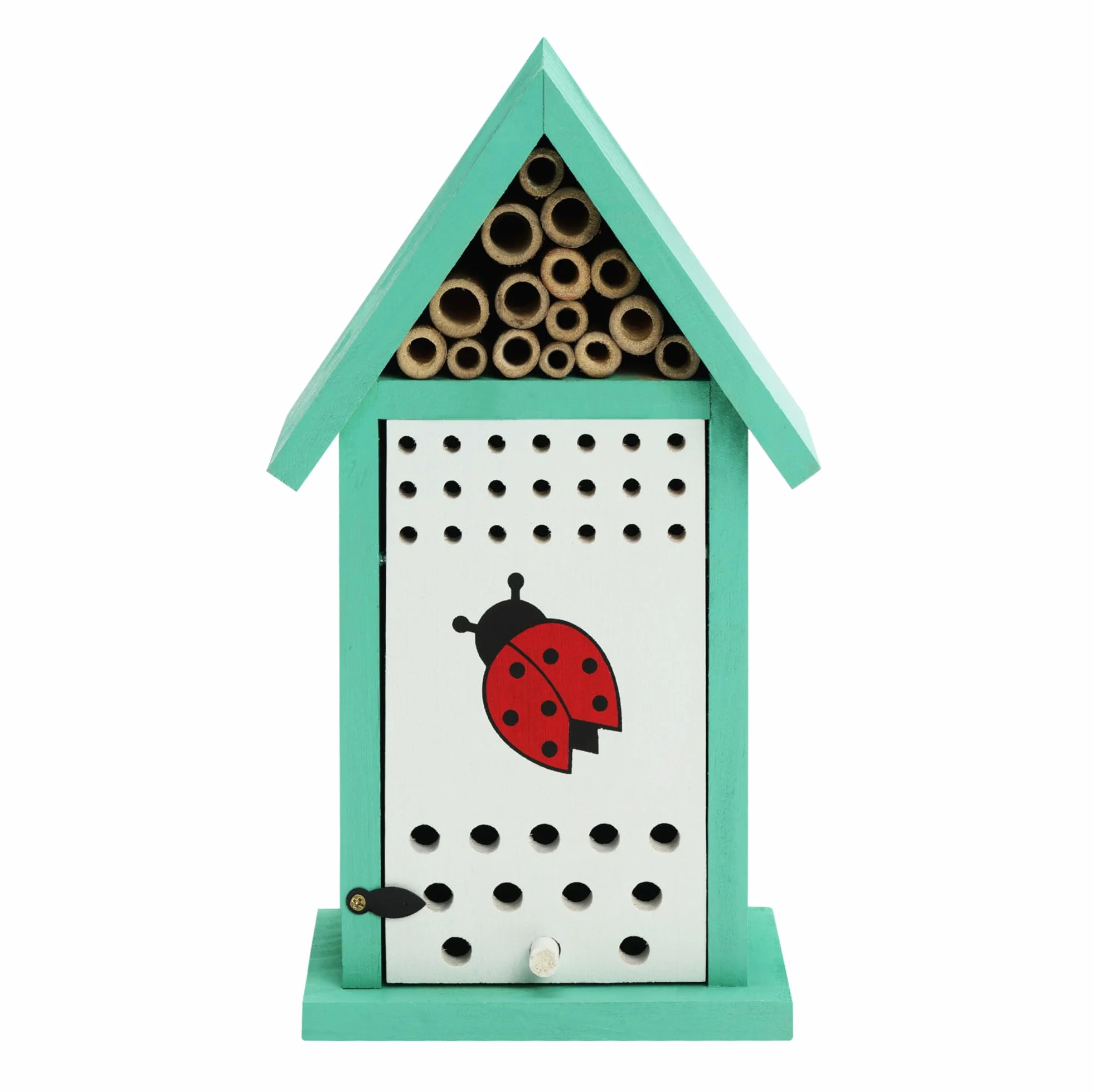 Navaris Hôtel à coccinelles en Bois de pin 14,5 x 9 x 24,5 cm avec Toit et Tube en Bambou