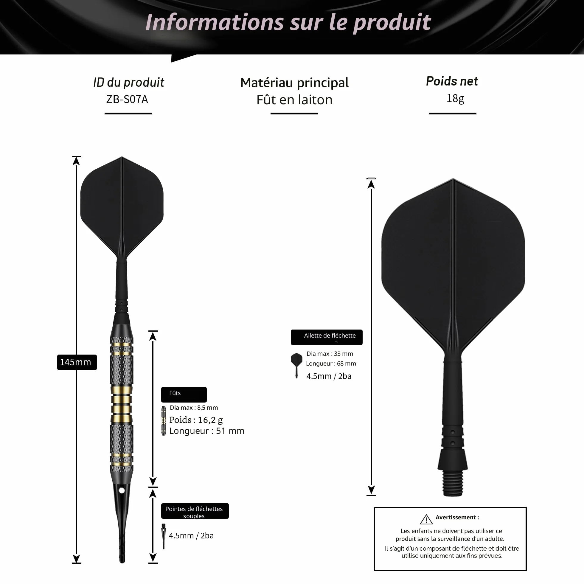 CyeeLife Flechette Pointe Plastique,3 Fléchettes avec 30 Pointes et Boîte Cadeau,Sûre et Durable
