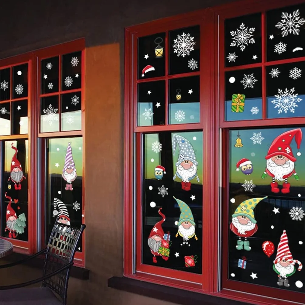 Naklejki okienne świąteczne dla dzieci 10x Père Noël i sowa elektrostatyczne duże