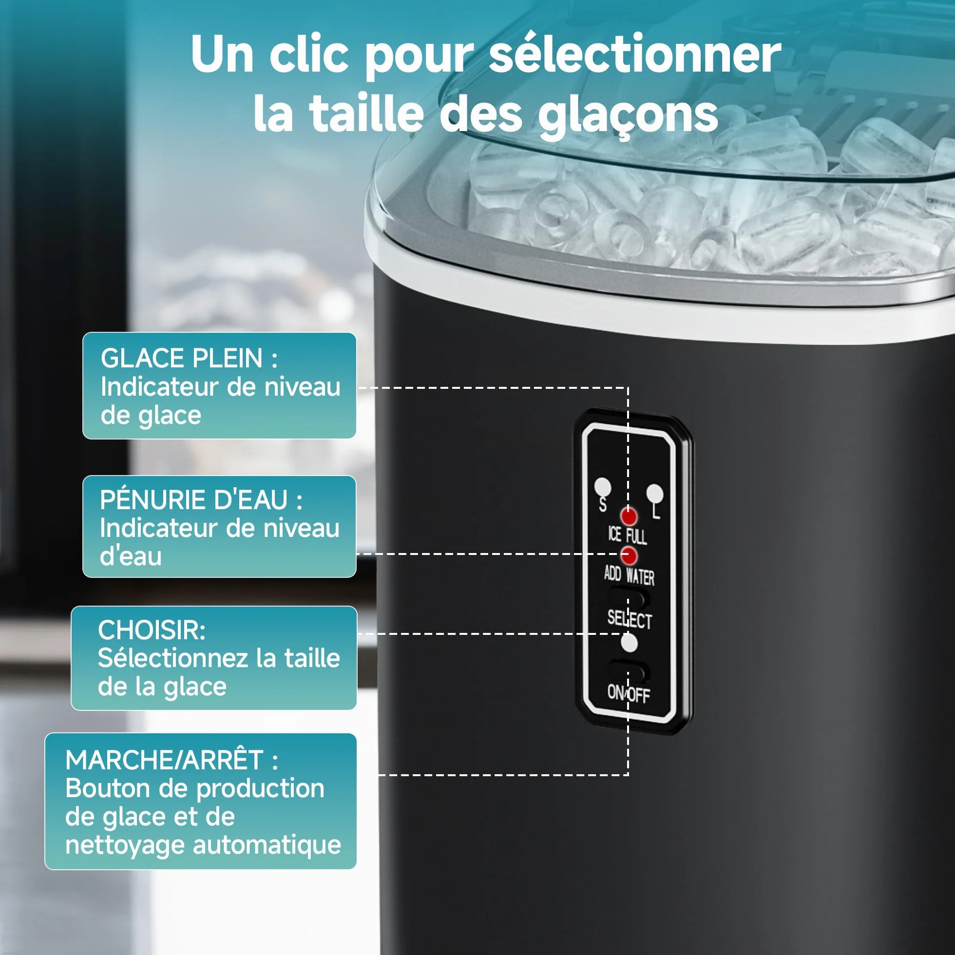 EUHOMY Petite machine à glaçons 12 kg/jour, 9 cubes en 6 min, autonettoyante, noire