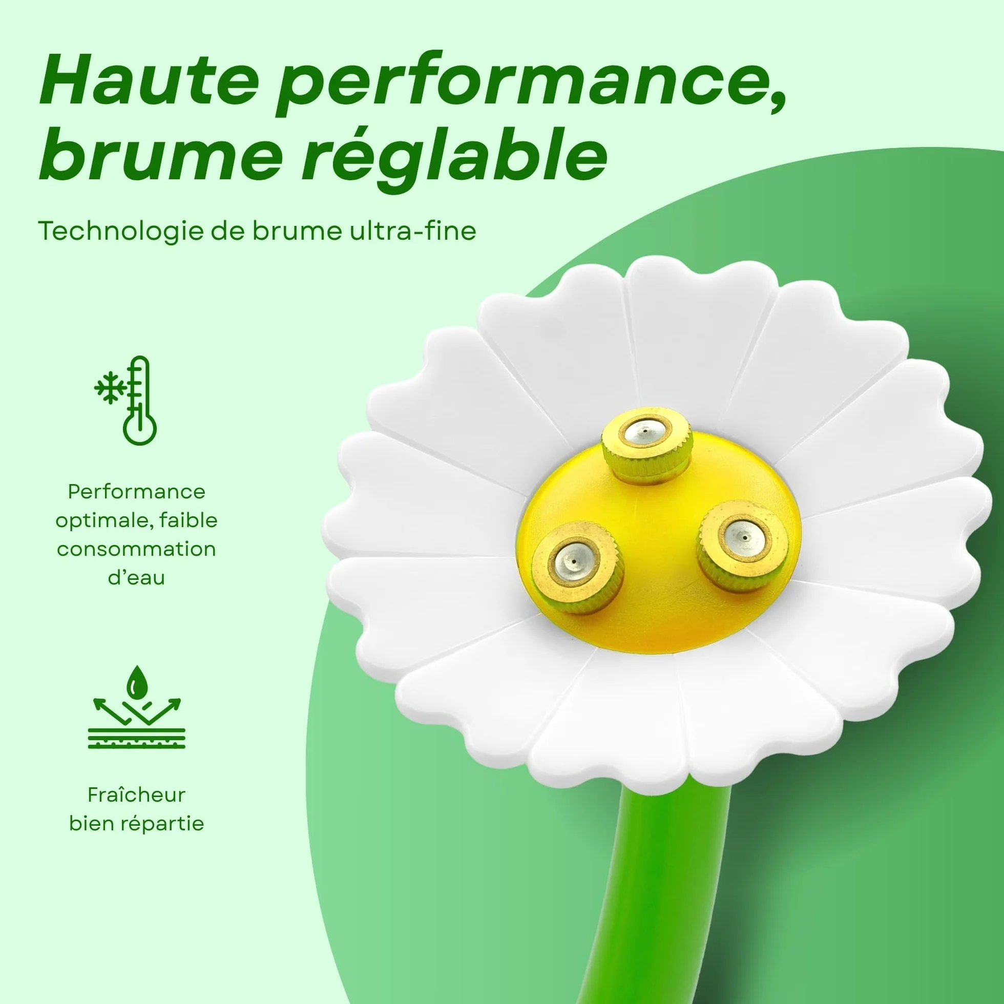 O’FRESH Brumisateur Terrasse Extérieur Marguerite Tête Brumisation 3 Buses Ultra Fines 2 mètres Rafraîchissement Jardin Conçu France