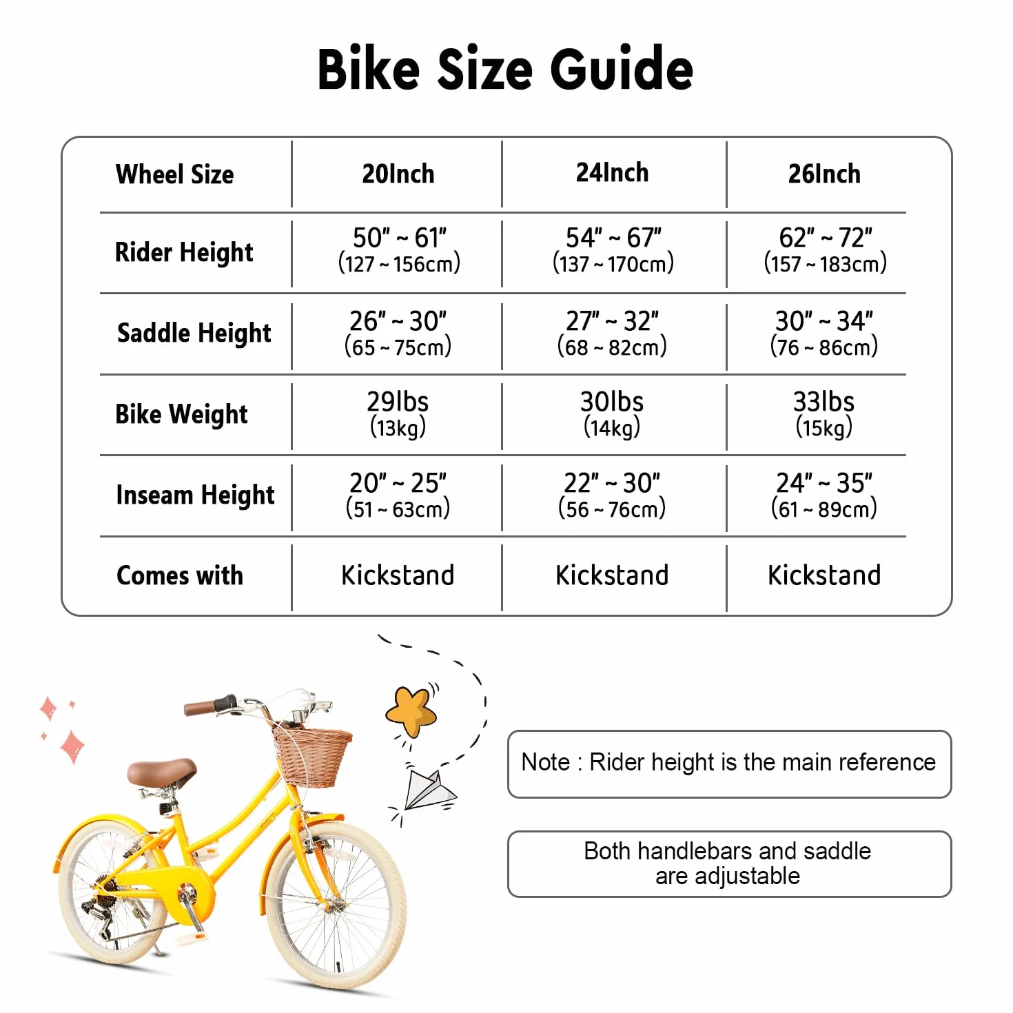 Glerc Missy 20" 24" 26" Pouces Fille Cruiser Shimano 6 Vitesses Hybrid vélo de Ville pour Les Jeunes de Plus de 6 Ans avec Panier en Osier léger, Plusieurs Couleurs