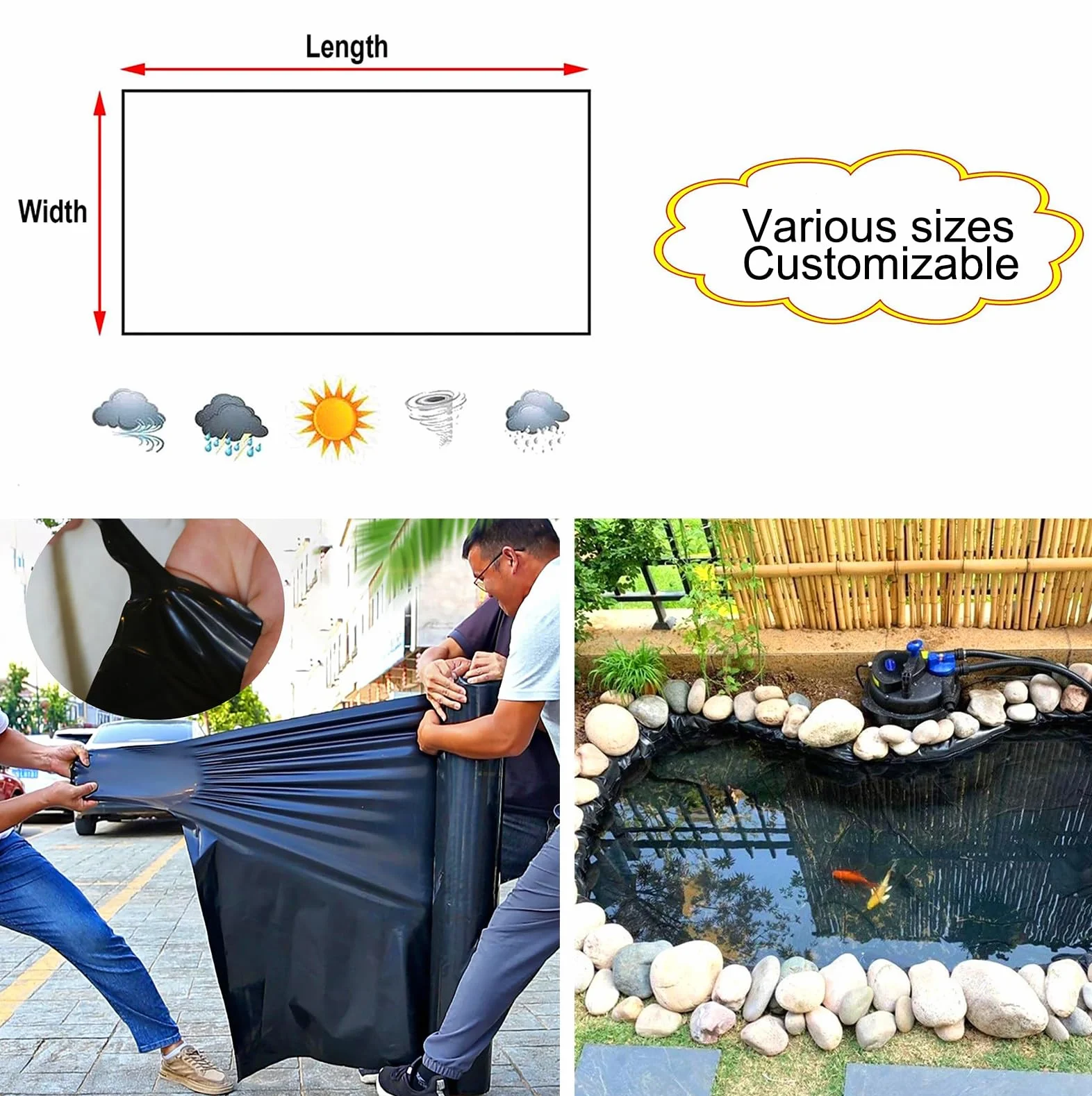 Bassin 5×5m Piscine à Membrane renforcée Liner pour Bassin Exterieur Résistant aux déchirures
