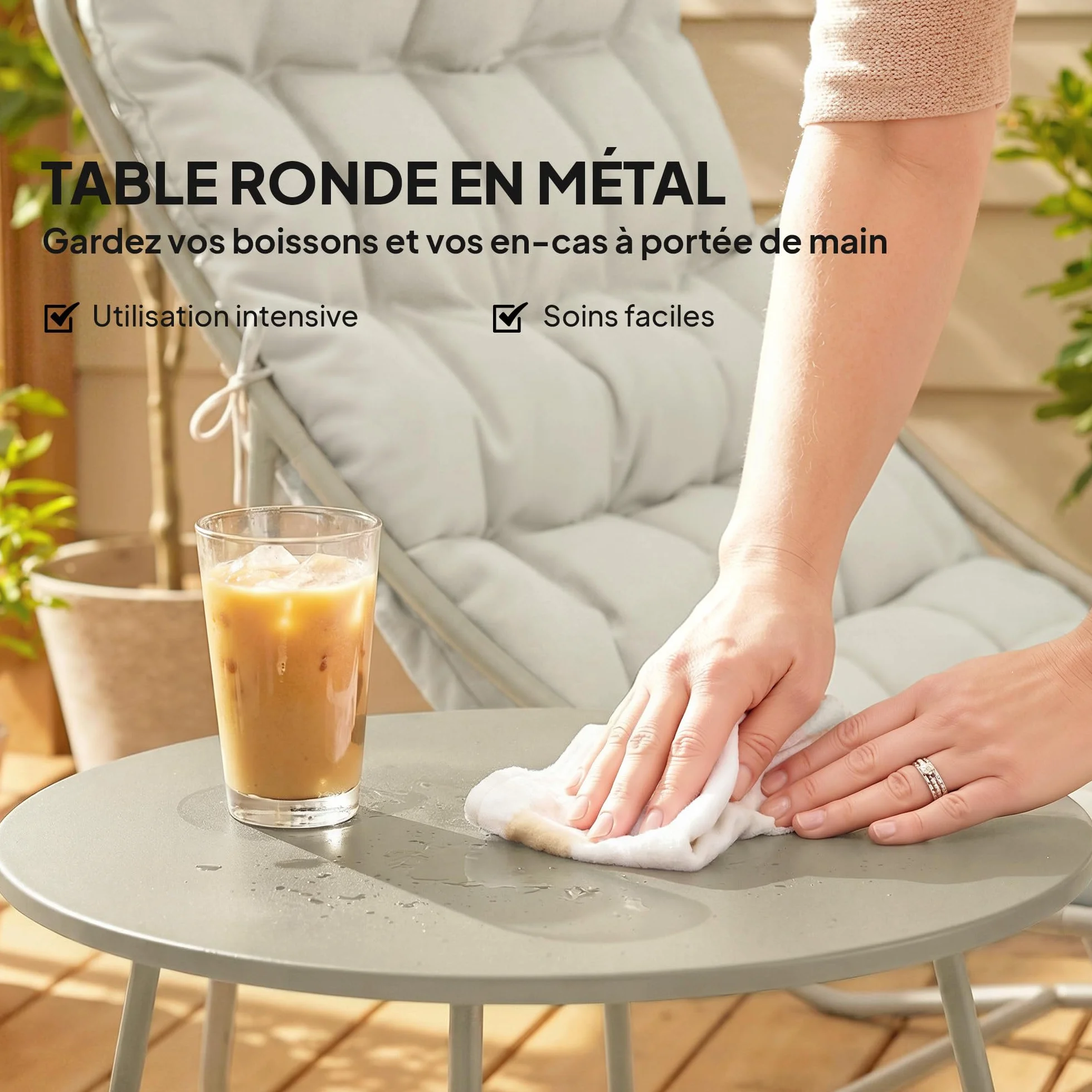 Outsunny Salon Bistro 3 pièces pour 2 Personnes, Table Ronde et Chaises d'Extérieur en Métal Gris Clair