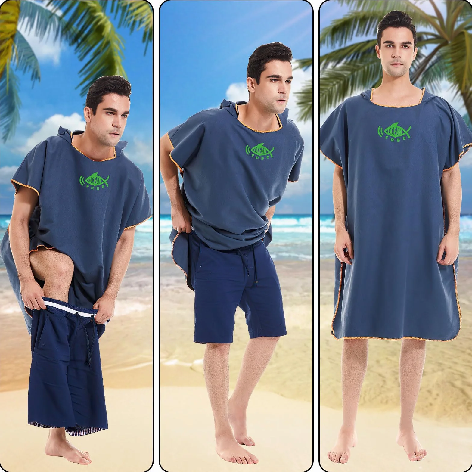 QKTYB Poncho de Bain Adulte, Microfibère Poncho Plage Femme Homme, Serviette Poncho Adulte Rapid Séchage, Poncho Surf Léger avec Capuche pour Surf Piscine Taille Universelle