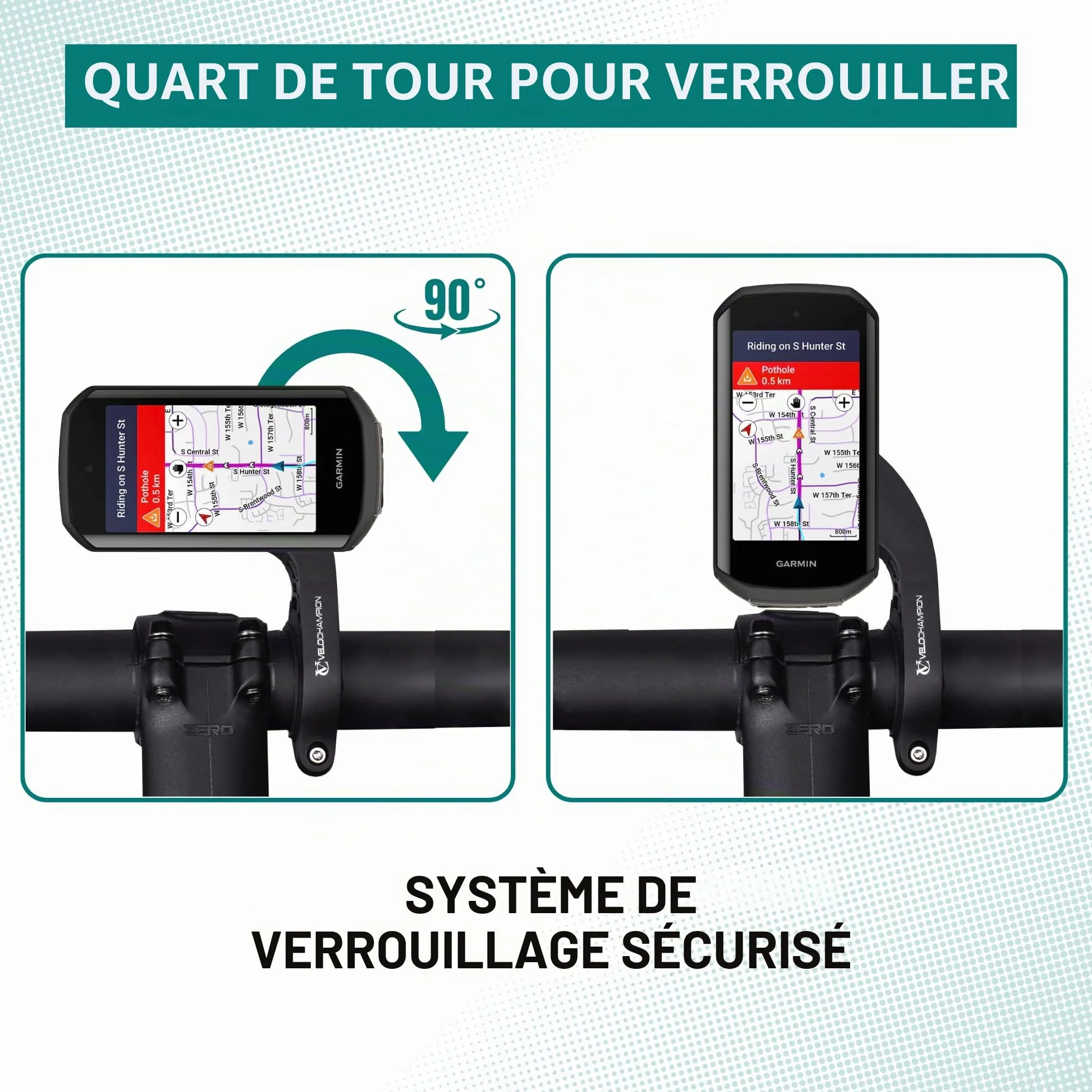 VeloChampion Support de Guidon Vélo Déporté Compatible avec Les GPS Garmin ou Wahoo. Convient aux Diamètres de Guidon de 25,4 à 35 mm.