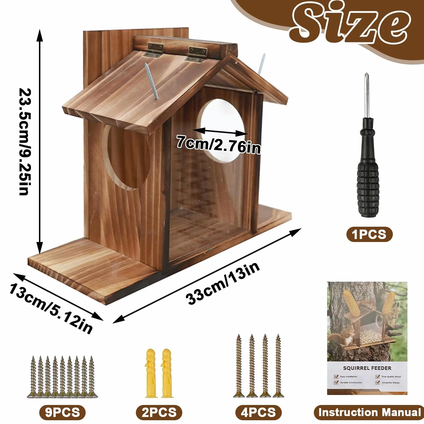 Mangeoire Écureuil Extérieur en Bois pour Jardin Balcon