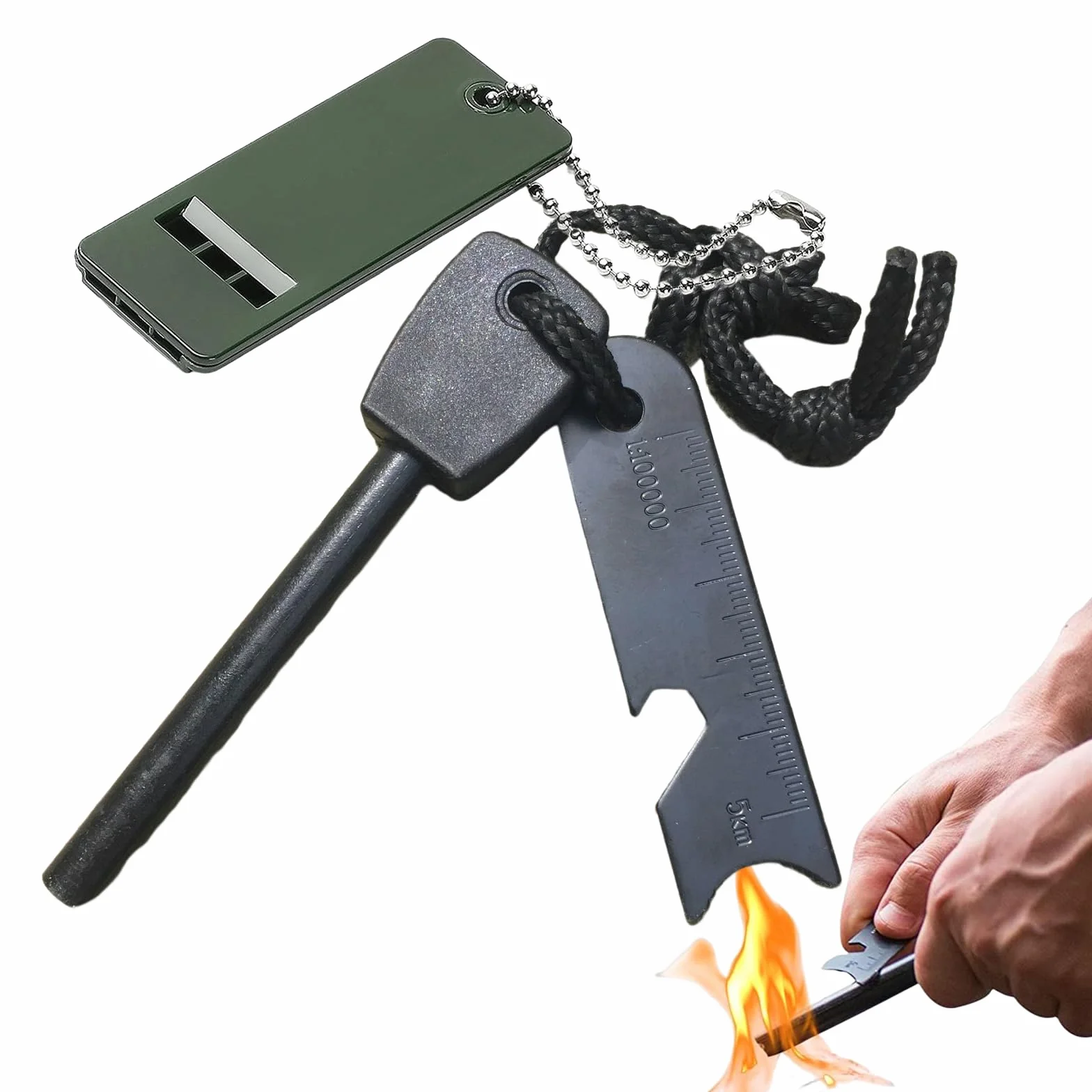 Pierre à Feu Briquet Silex Magnésium Briquet Kit Fire Steel Allume Feu Survie Inclu Grattoir Multi Outils Et Sifflet 20000 Gerbes D'étincelles pour Randonnée Camping Et Bushcraft Survie Traditionnel