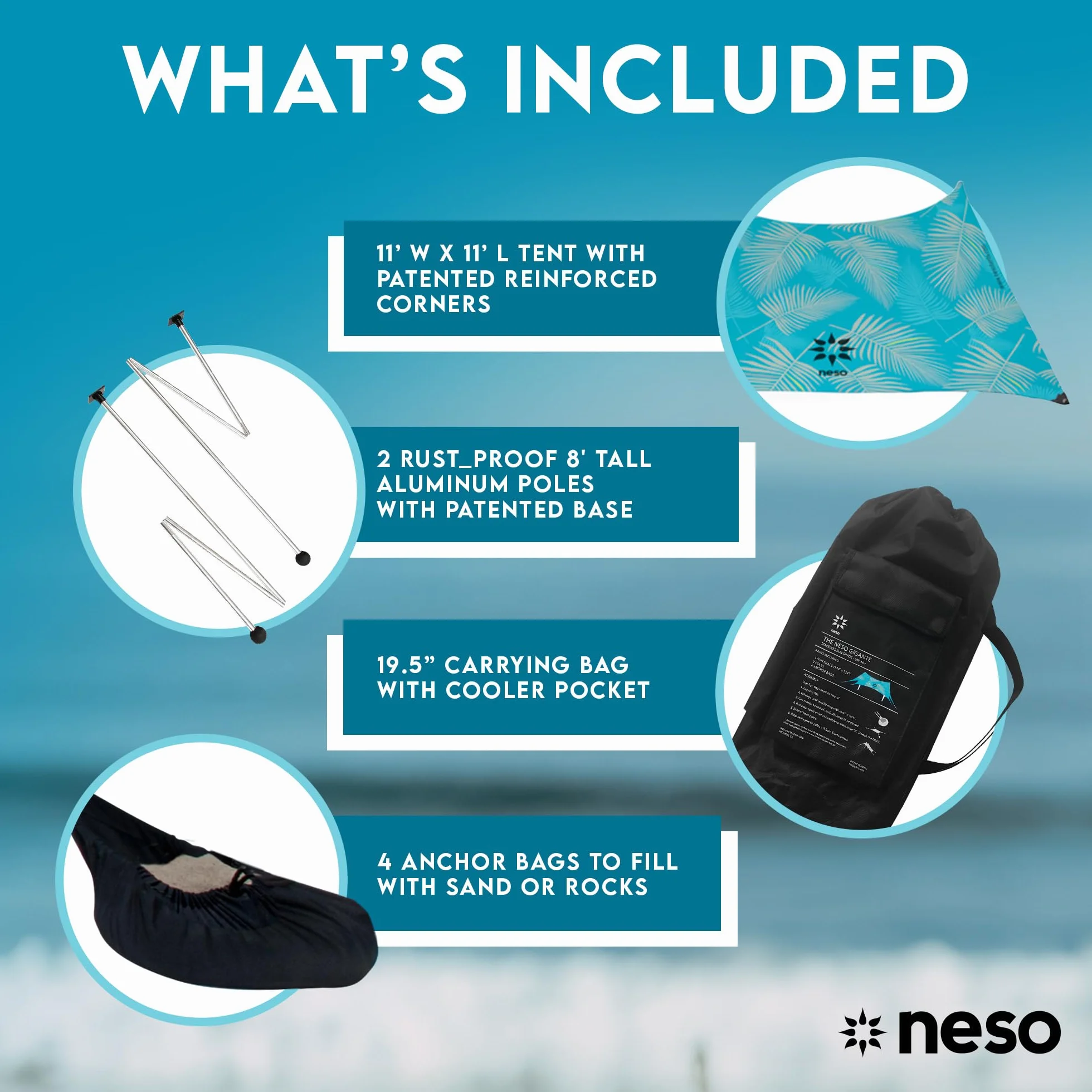 Gigante Tente de Plage Neso Tents, 2,5 m (8 pi) de Hauteur, 3,4 m (11 pi) x 3,4 m (11 pi), Coins renforcés et Poche réfrigérée