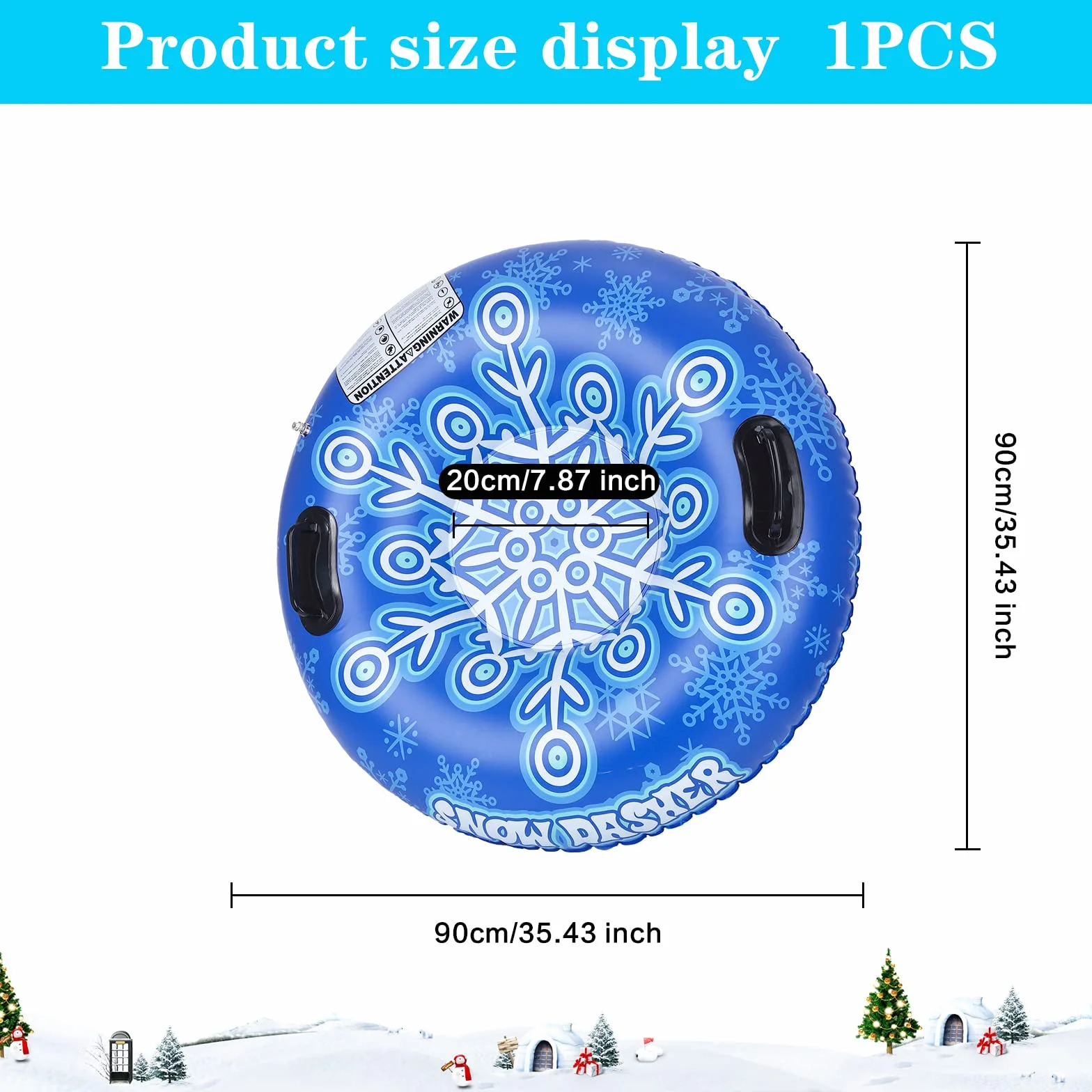Tube de Neige Luge Gonflable Robuste 90 cm Tube de Neige Gonflable en PVC Tube de Ski Gonflable pour Adultes Anneau de Ski Gonflable Bleu avec poignées Jeux de Sport d'hiver en Plein air Ski Luge