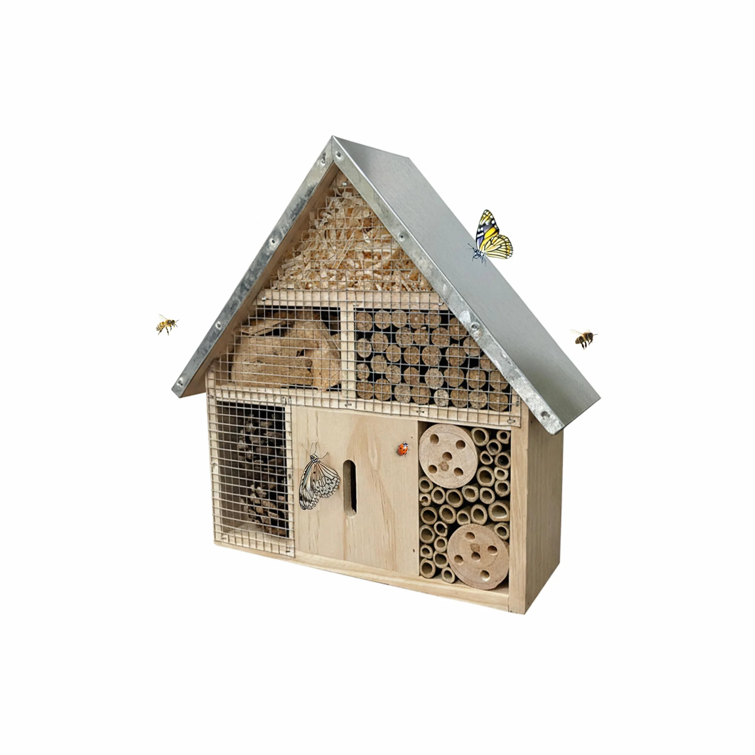 Relaxdays Hôtel à Insectes en Bois, Toit Métal Zingué, 28x30x9 cm