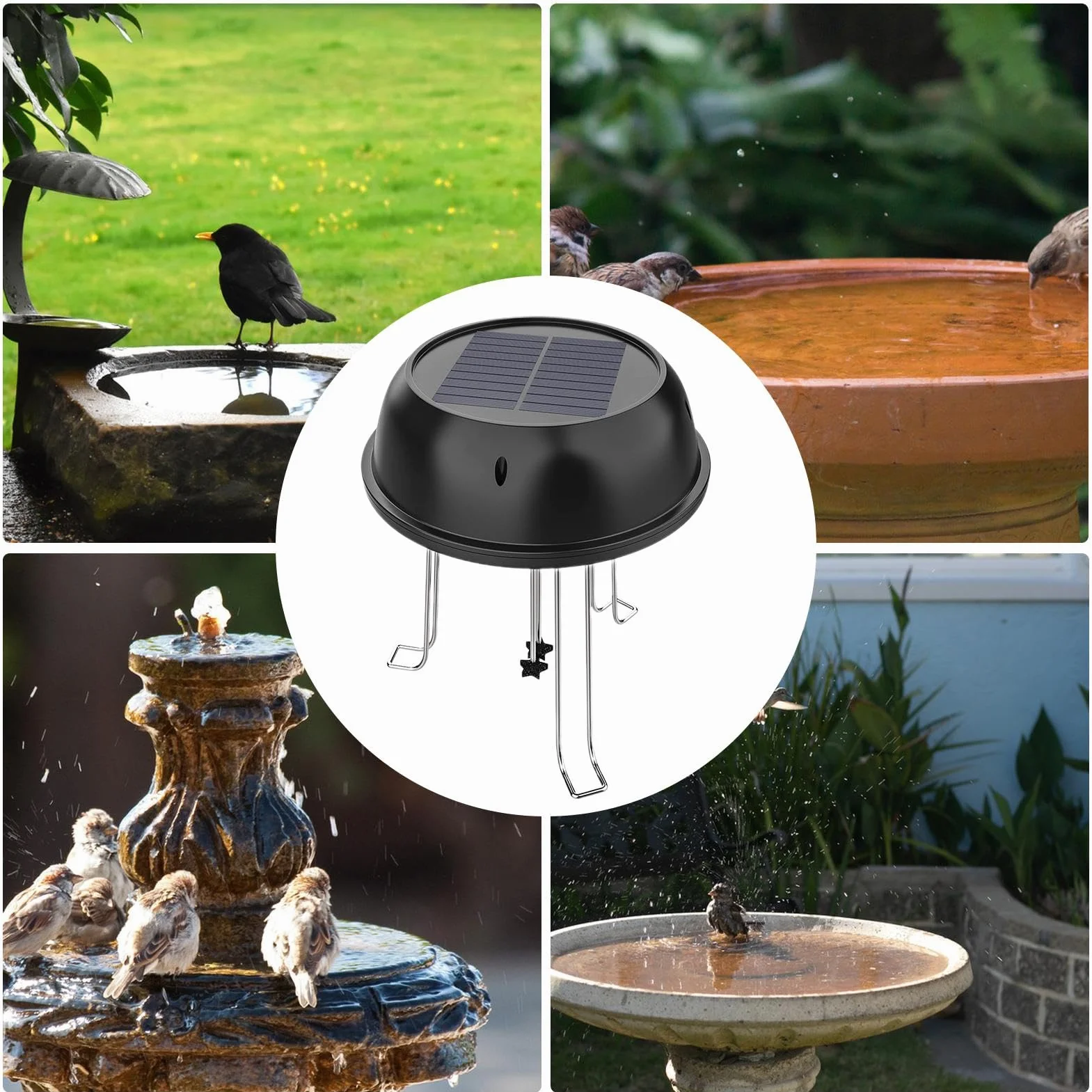 Agitateur d'eau solaire pour bain d'oiseau avec support - Décoration de bassin