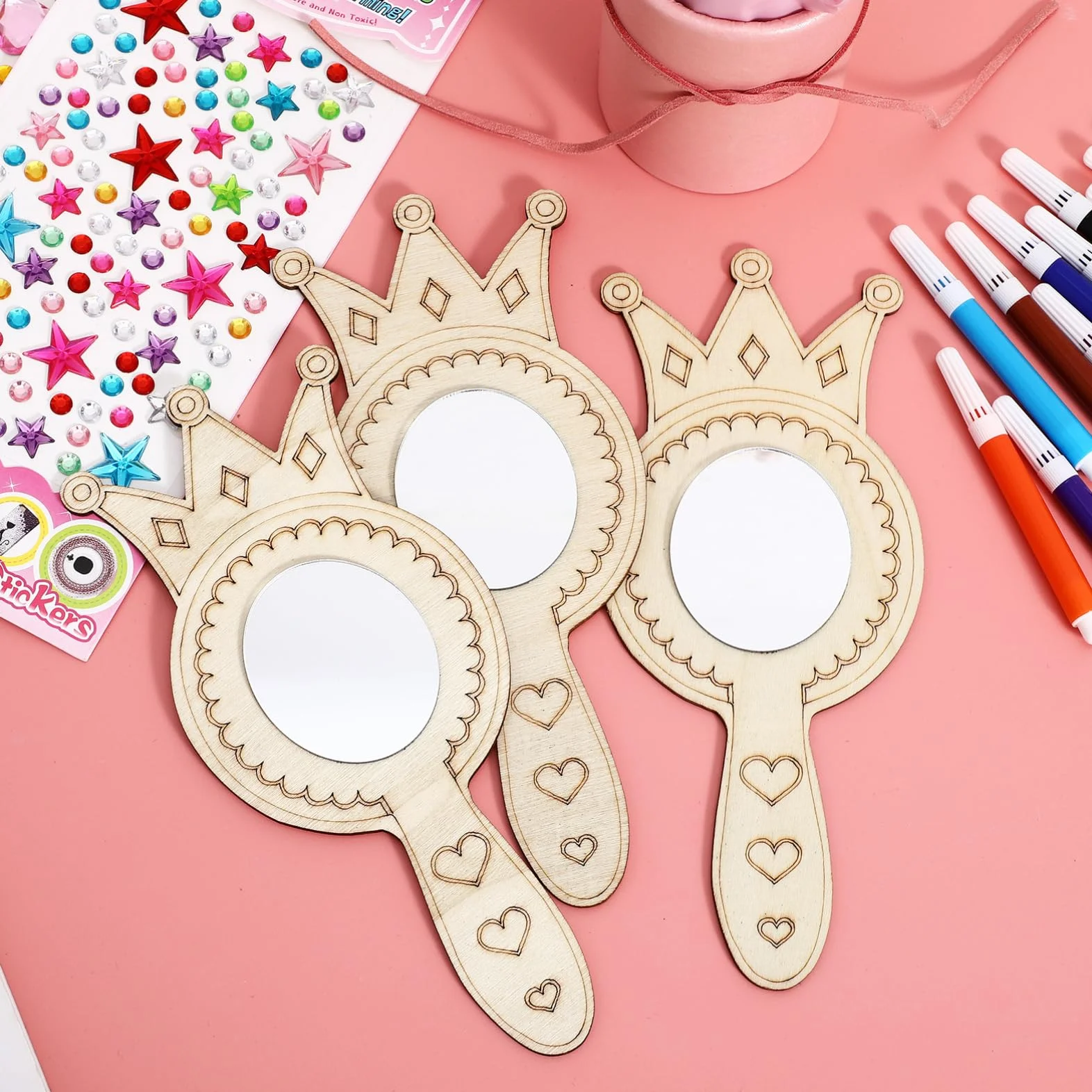 TOYANDONA 8 Pièces Miroirs en Bois Artisanaux pour Enfants Peinture À Faire Soi-Même Miroir De Princesse Activités Artistiques