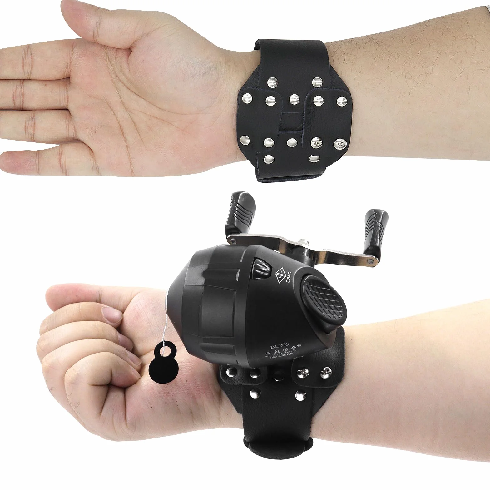 Kit de Moulinet de pêche avec Bracelet et protège-Main pour Lance-Pierre - Moulinet de fléchettes en Cuir pour Le tir