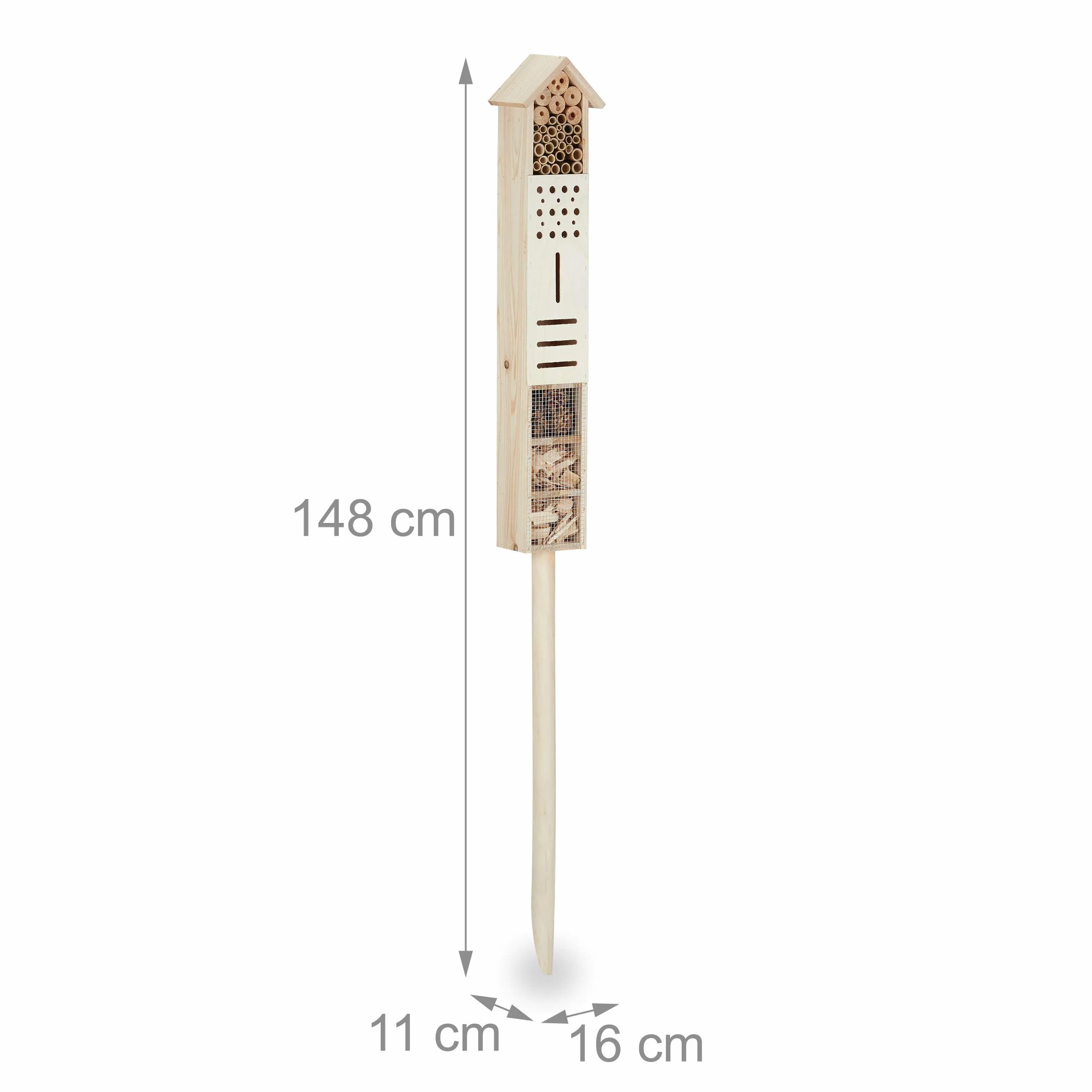 Relaxdays Hôtel à insectes piquet 148 cm nature Maison abeilles refuge jardin