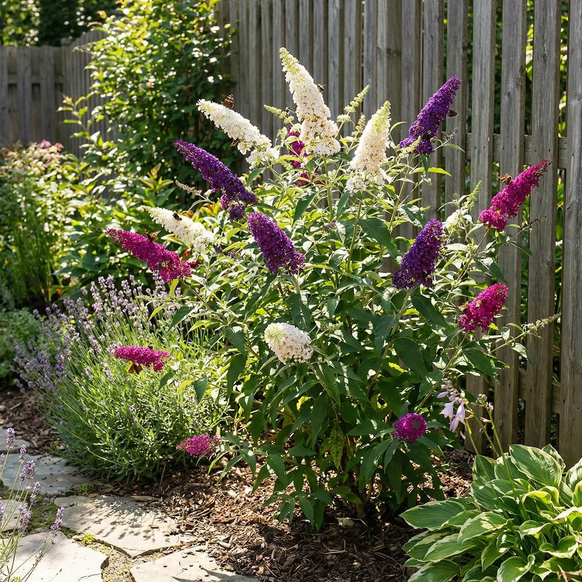 Bloomique Buddleja Davidii Tricolor Lot de 2 Arbre aux papillons Plante de Jardin Rustique Hauteur 30-40 cm Pot 17 cm