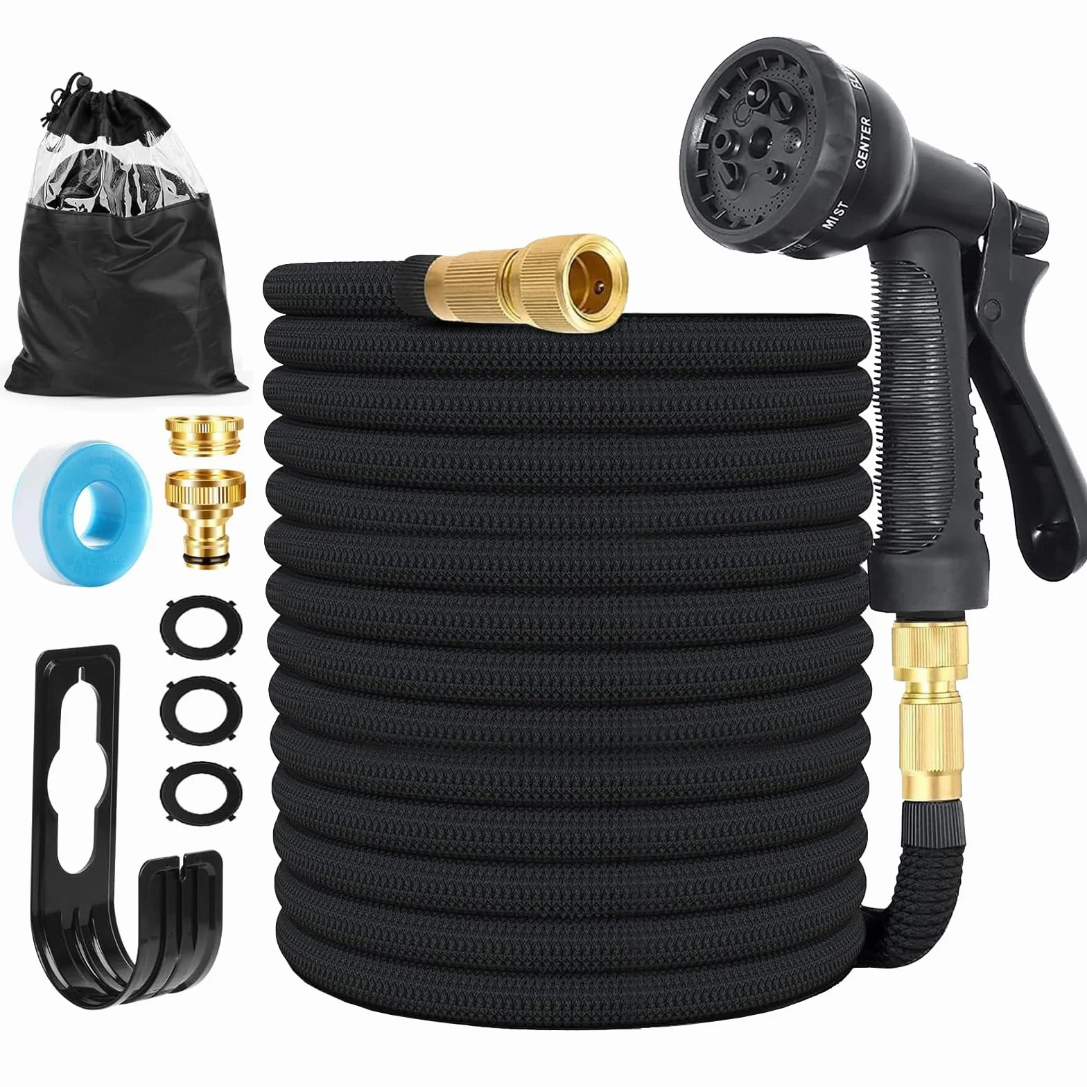 Tuyau d'arrosage Extensible 7.5M avec 8 Modèles de Pulvérisation Raccords 1/2" et 3/4" pour Jardin Arrosage Nettoyage