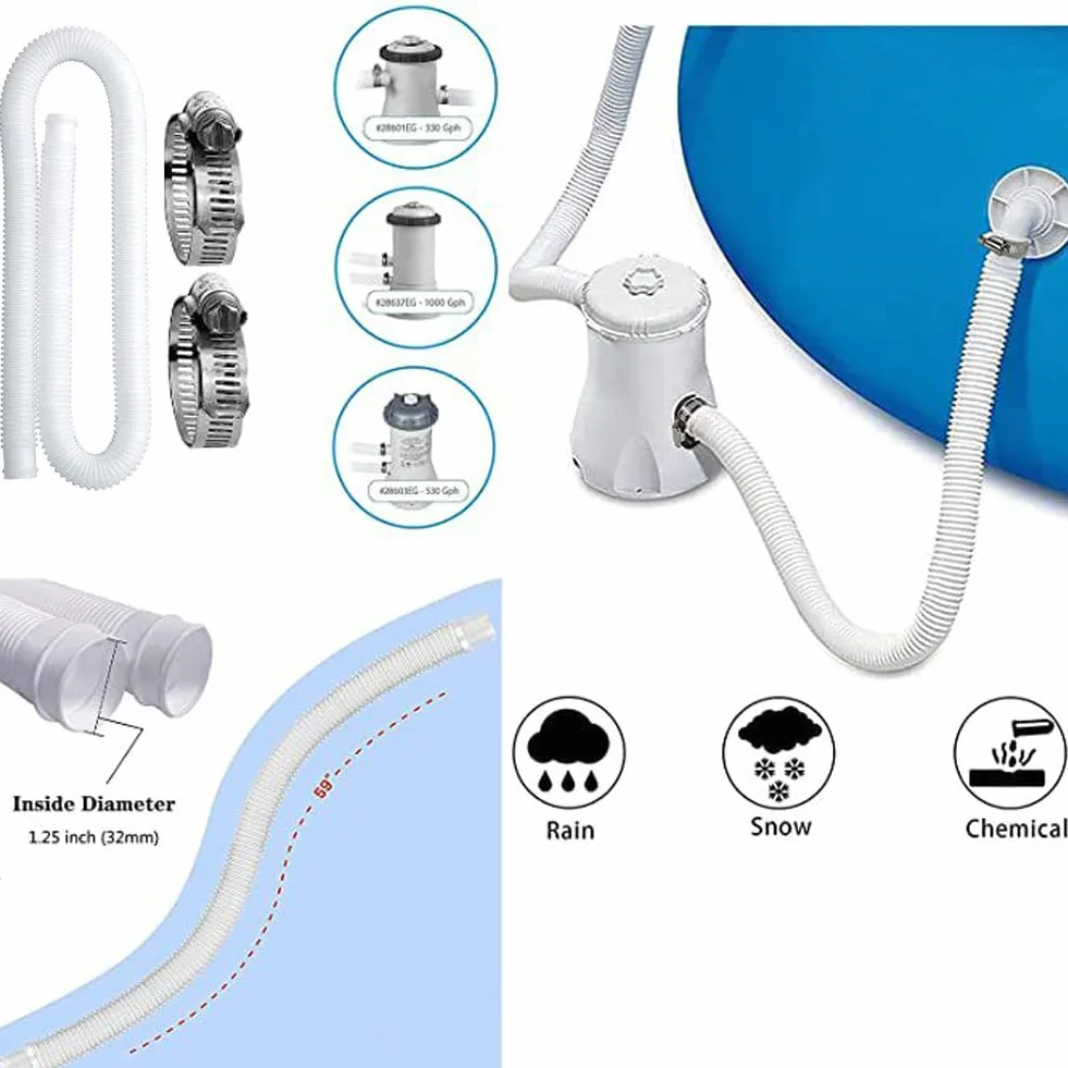 Tuyau Piscine 32mm 150cm pour Pompe de Piscine Intex 330 GPH 530 GPH 1000 GPH