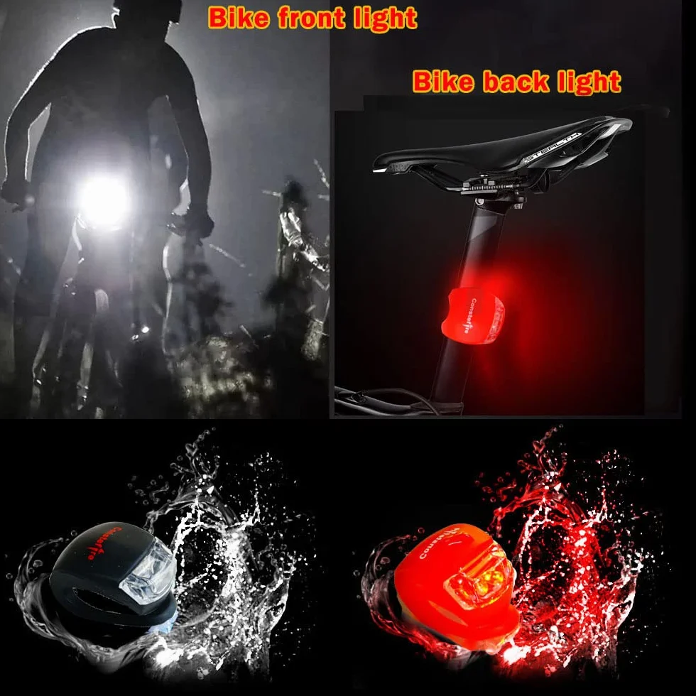 Éclairage Vélo |LED pour Vélo Silicone LED Lumiere Vélo | Lumière Vélo Avant et Arrière | VTT VTC Cycliste (4pcs (2pcs rouge/2pcs Noir))