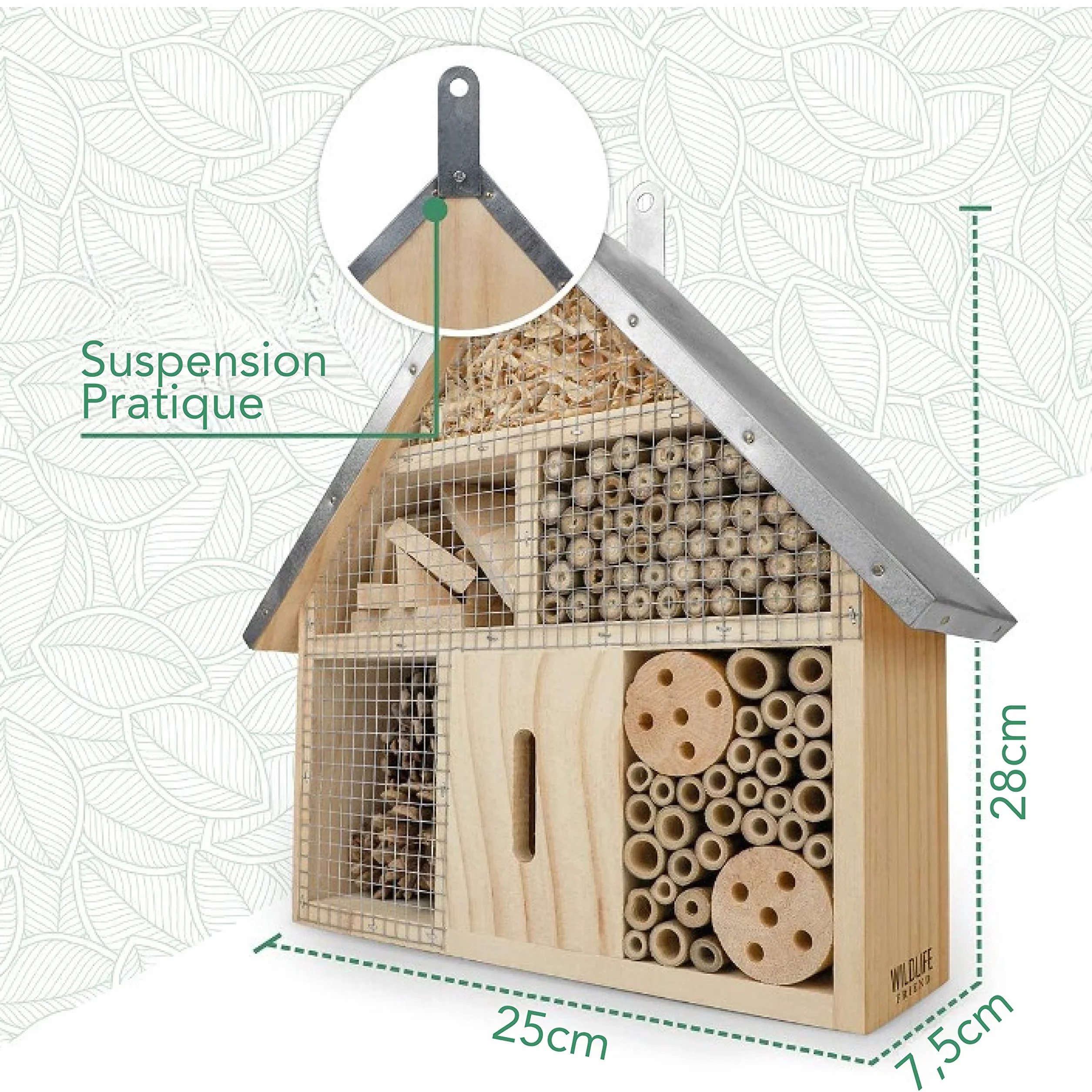 Hotel A Insectes avec Toit Métallique - Bois Non Traité, Maison pour Abeilles, Papillons - Hôtels à Insectes Extérieur
