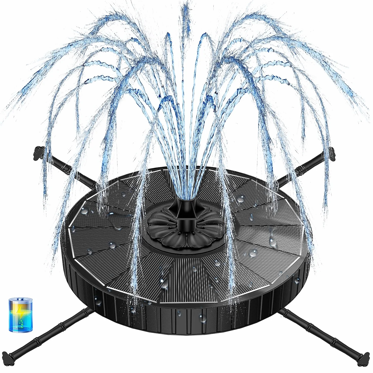 Fontaine Solaire Yzert 3.5W Extérieur Flottante Pompe Bassin 2000mAh 7 Buses 4 Barres Rotatives Jardin Noir