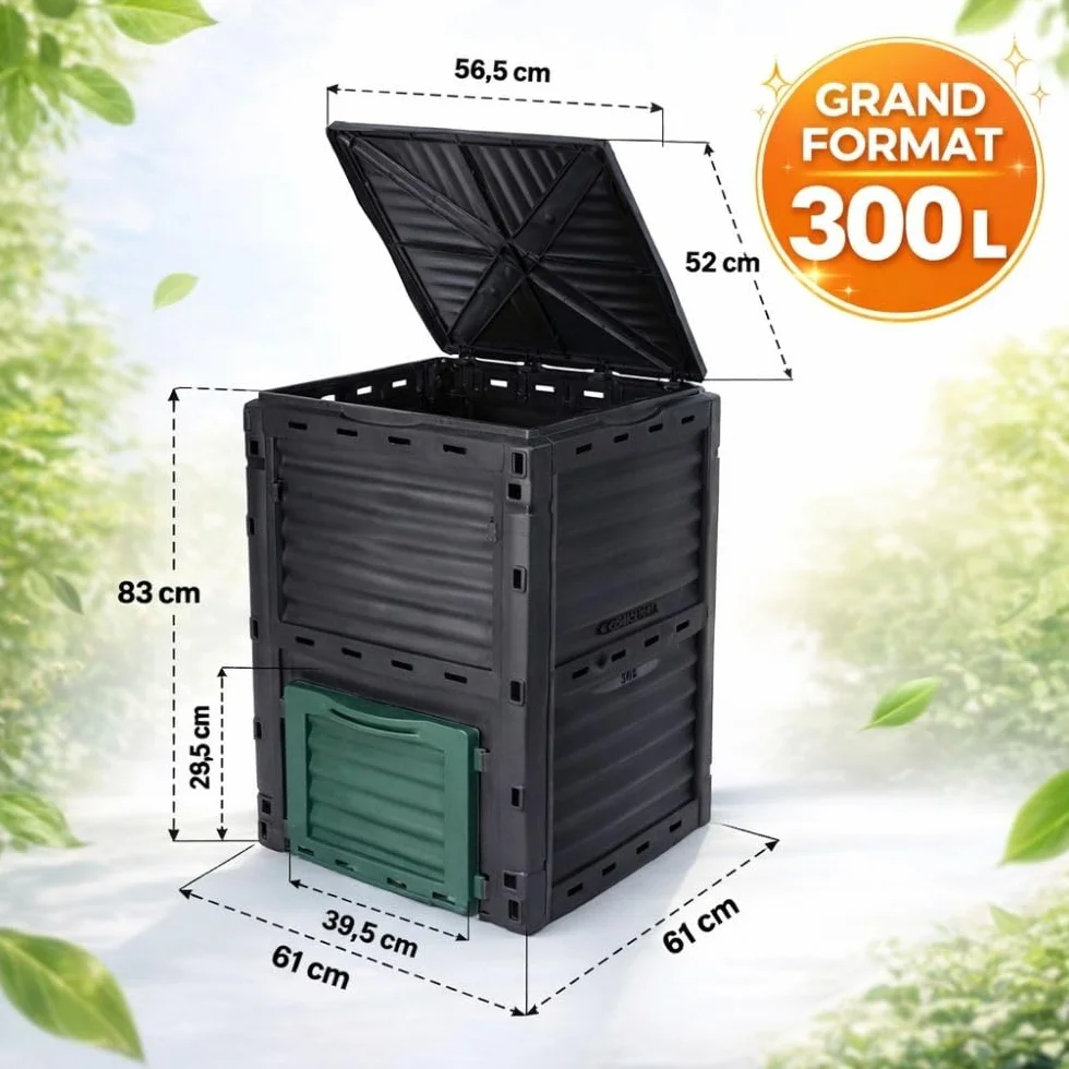 Composteur de Jardin 300 L Bac à Compost 83 x 61 x 61 cm Polypropylène