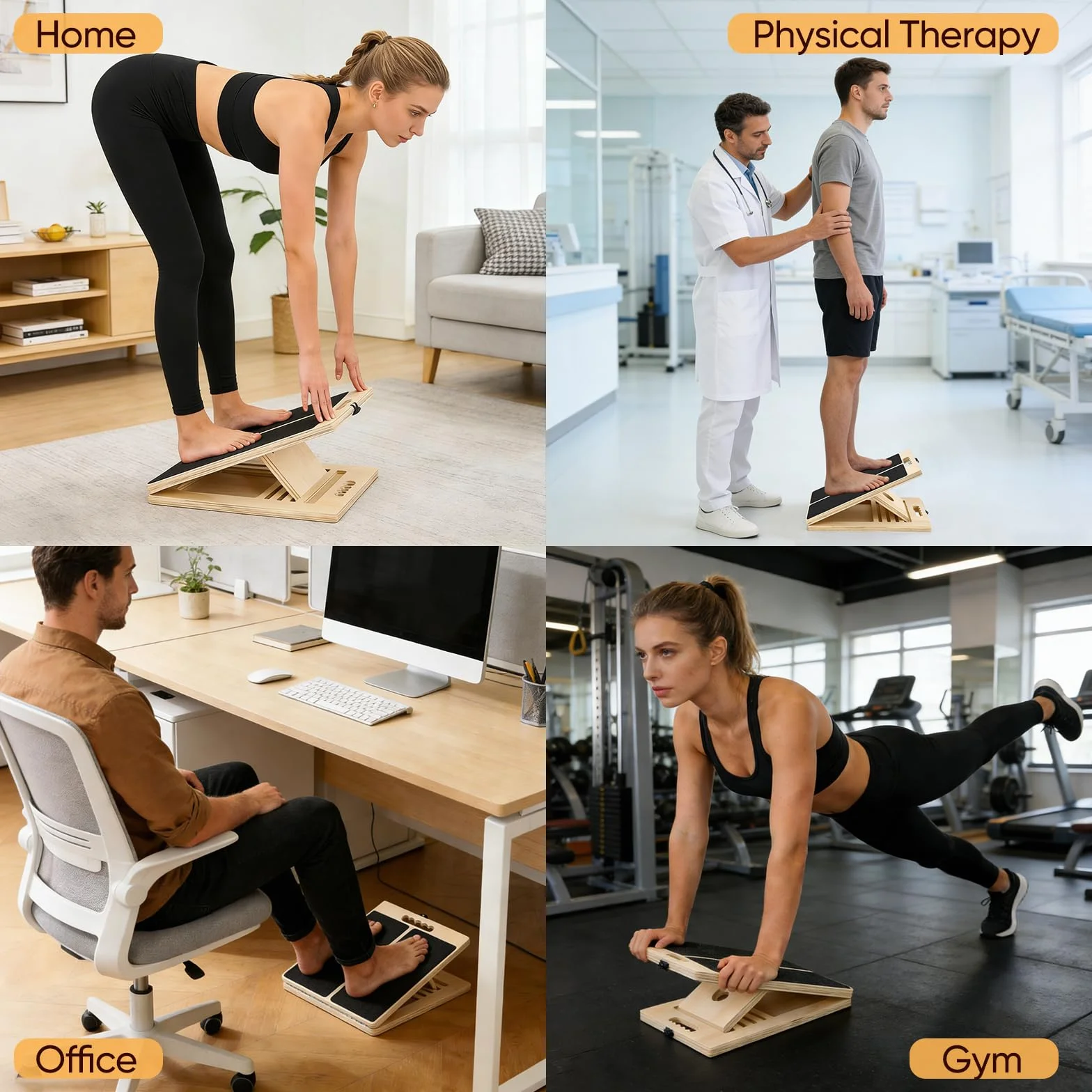 Plan incliné en bois 5 angles réglables, plan de stretching pour mollets avec affiche d’entraînement, capacité de charge 300 lbs, plan de stretching mollets pour squats, jambes, talons et chevilles