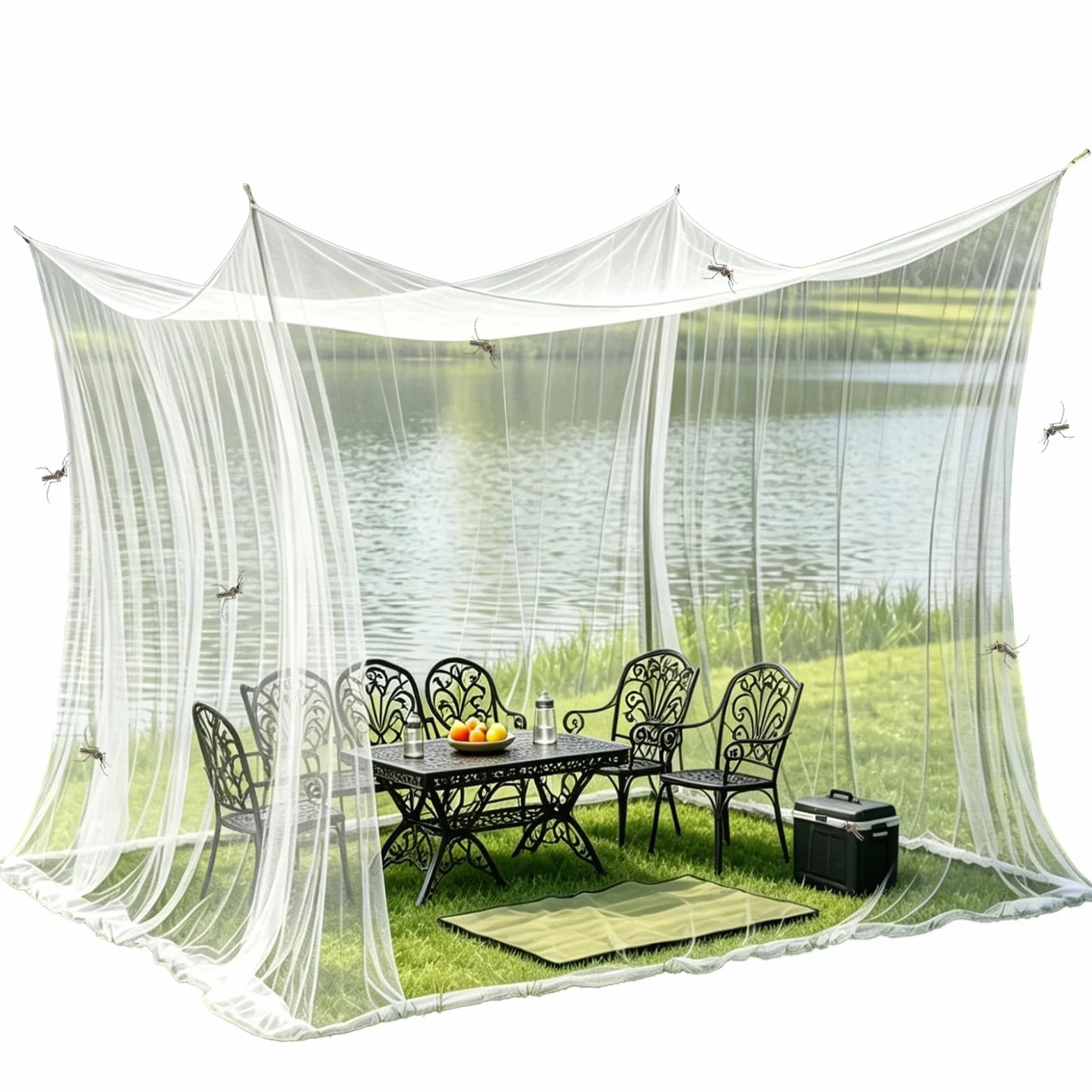 Moustiquaire d'extérieur,Moustiquaire pour l'intérieur et l'extérieur,Moustiquaire pour Lit Double-300 x 300 x 250 cm,220 Mailles,pour intérieur et extérieur,Terrasse,Patios et Camping (Blanc)