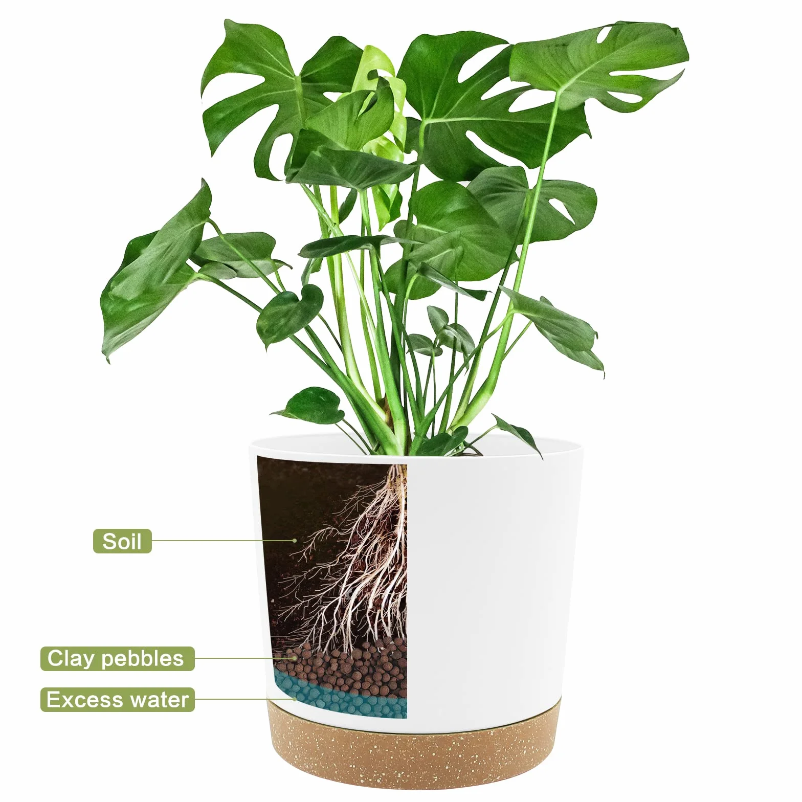Lot de 2 Pot de Fleur Interieur 25.4cm Cache Pot Plante Grande Taille Plastique avec Trous de Drainage et Base Amovible Blanc