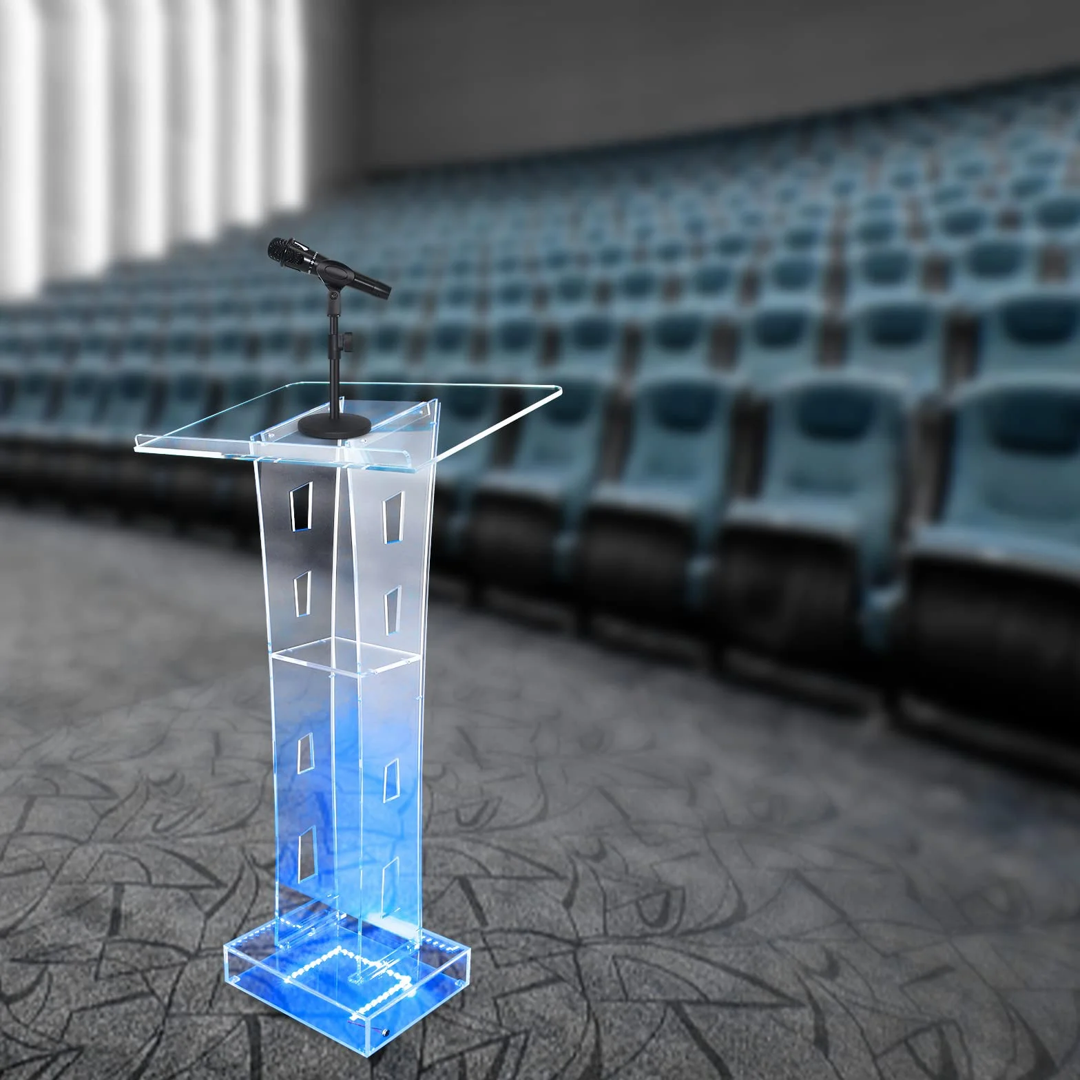 Lucite Podium en acrylique transparent avec lumière LED bleue 100 cm