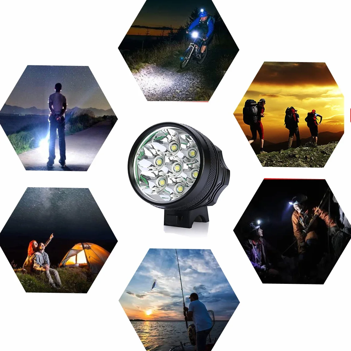 Lumière Lampe Velo LED Puissantes, Eclairage VTT Phare Vélo Rechargeable Etanche Lampe Vélo 9000 LM(7 LED 3 Modes), Kit Eclairage Velo pour VTT VTC Cycliste Poussette Camping