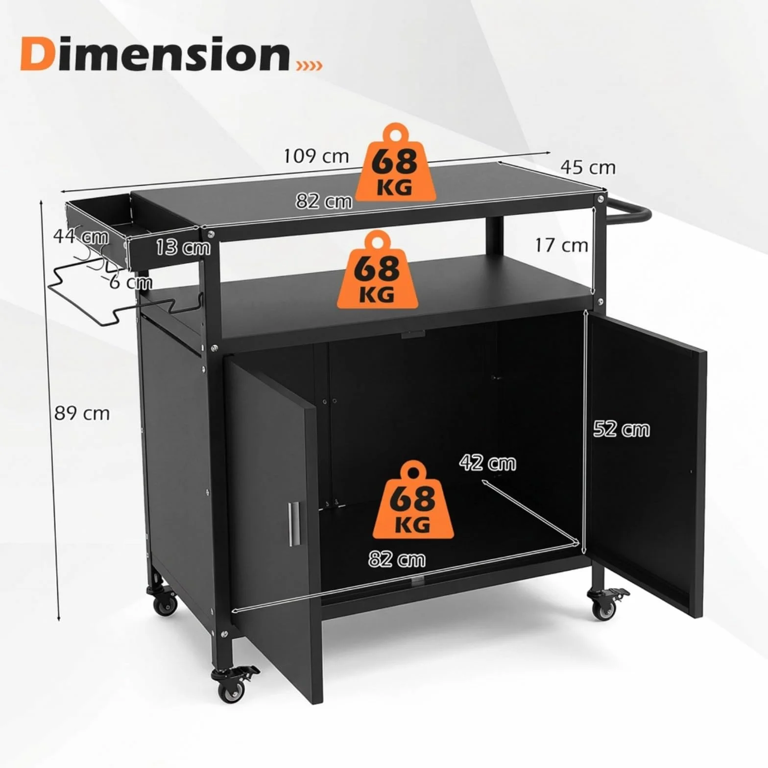 COSTWAY Chariot de Barbecue à roulettes 109 x 45 x 89 cm avec Rangement et Porte-Serviettes