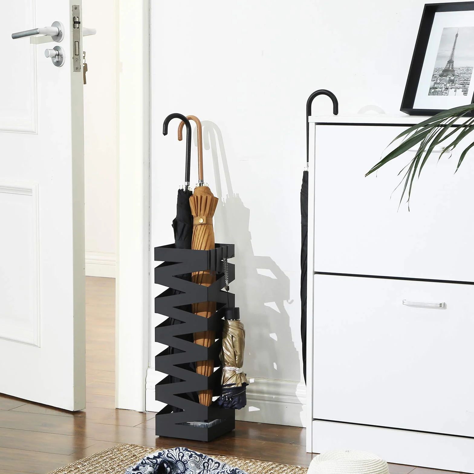 Songmics Porte parapluies en Métal Carré 49 x 15,5 x 15,5 cm Noir LUC16B