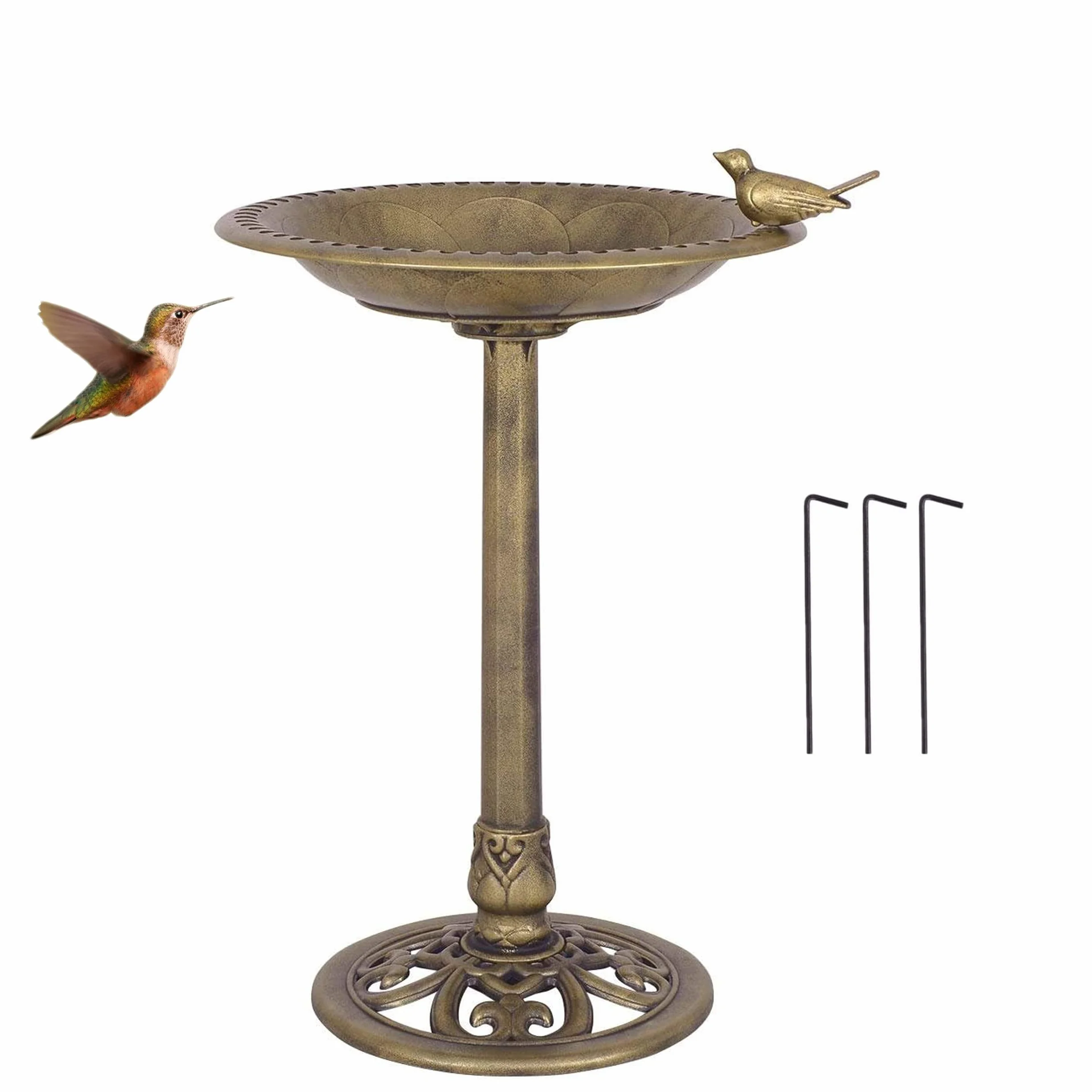 GYMAX Abreuvoir Oiseaux Exterieur sur Pied, Bain Oiseaux Sauvage Hauteur 70cm, Mangeoire Style Antique, Plateau Diamètre 50cm, PP, Cuivre