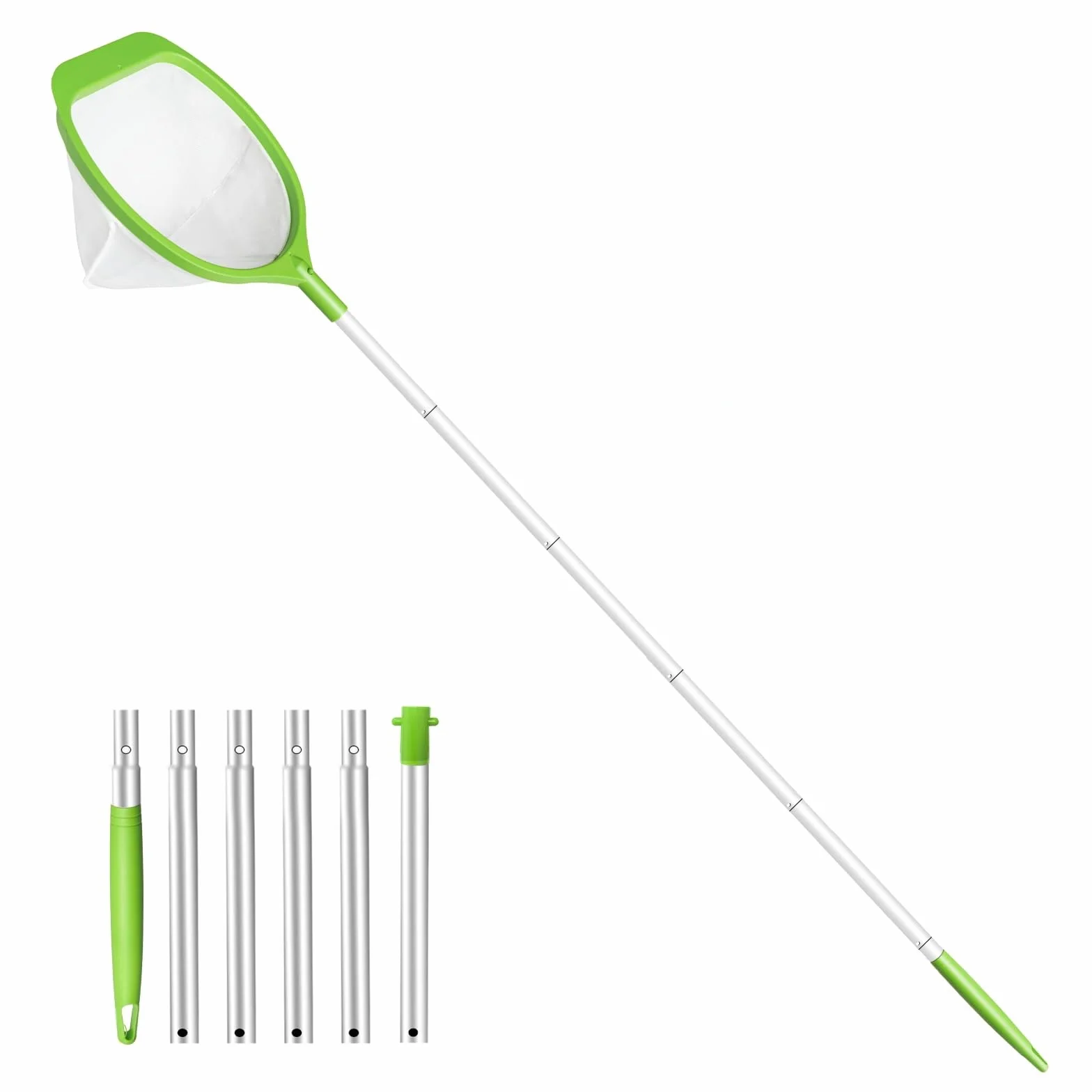 KGC Épuisette de Surface Manche Réglable 69-143 cm Filet Mailles Ultra Fines Piscine Étang Spa Vert