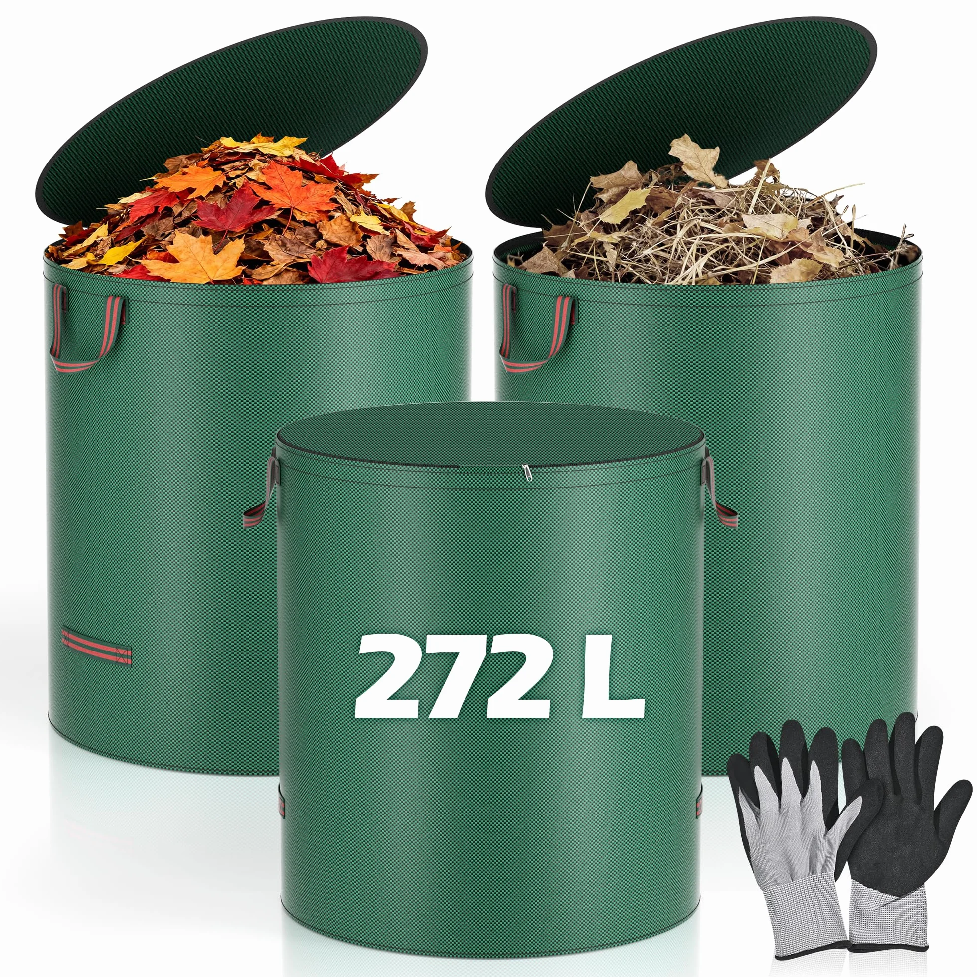 Sac Jardin 272 L Avec Couvercle Et Gants - 3 Sacs Déchets Verts