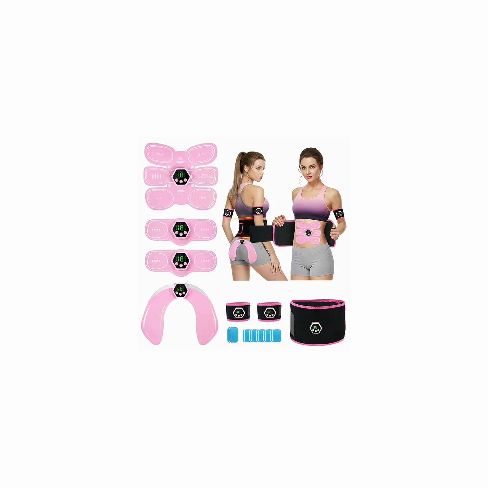 Electrostimulateur Musculaire, Abdos Musculation Appareil, 6 Modes et 19 Intensités Ceinture Musculation Electrostimulation, pour Abdos/Bras/Jambes/Fesses,Homme Femme