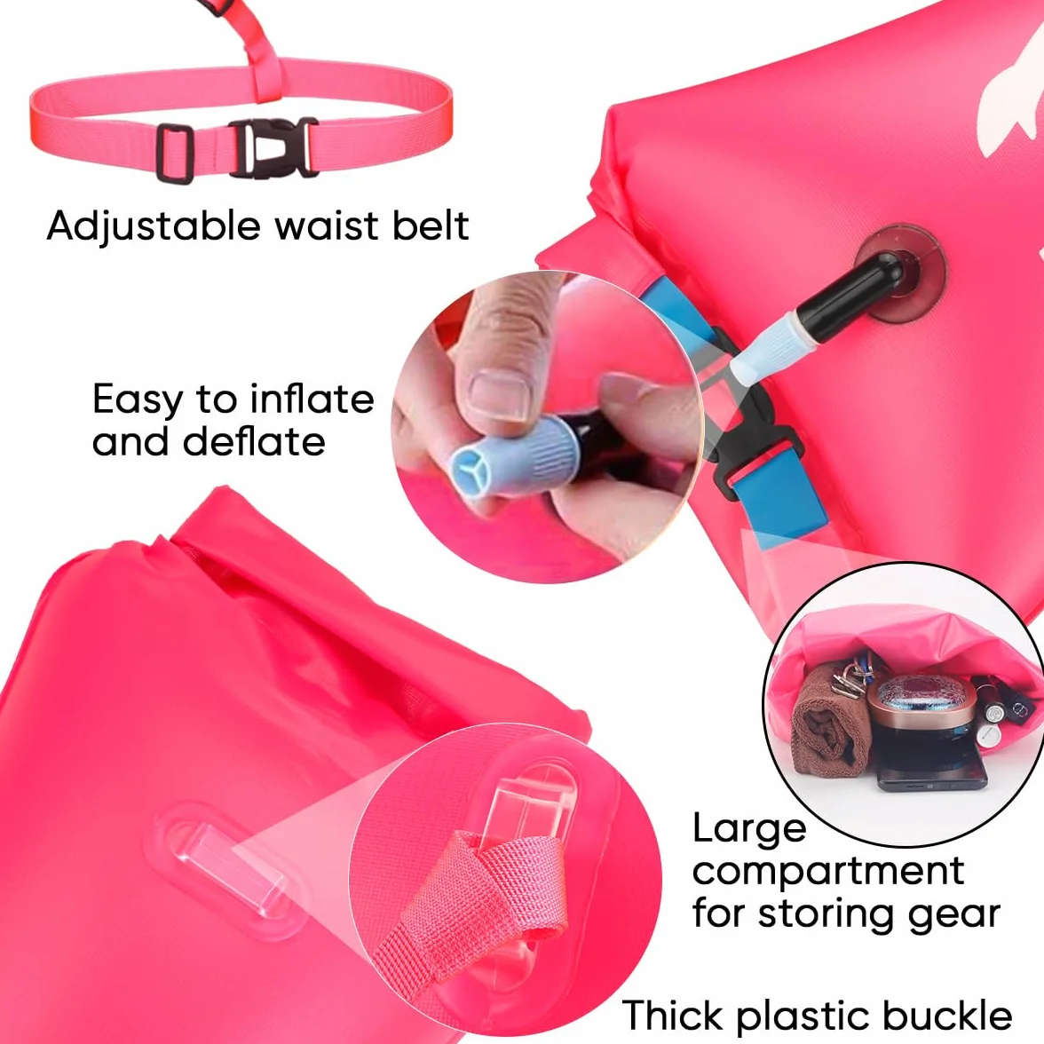 Lot de 2 bouées de natation pour la natation en eau libre - Bien visible - Sac étanche - Gonflable en PVC - Pour triathlon