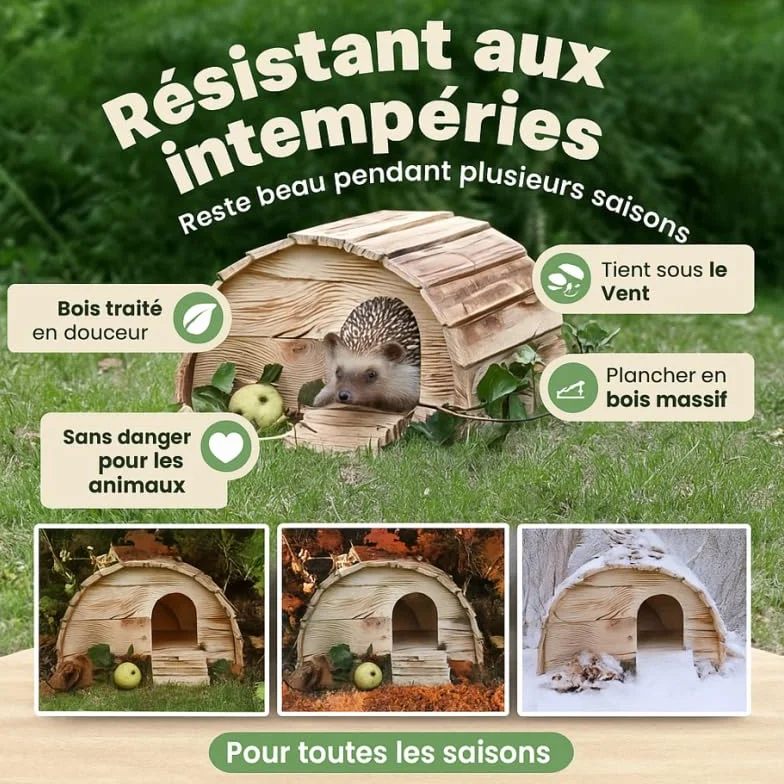 BB Loisir Cabane Mangeoire Hérisson Refuge Extérieur Bois Massif Brun