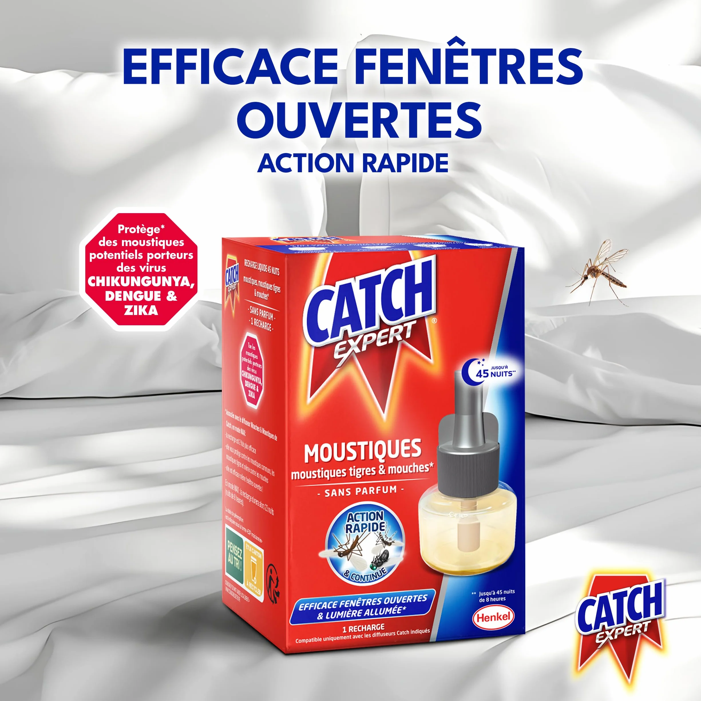 CATCH Recharge Diffuseur Electrique Anti-moustiques Liquide sans Parfum 45 Nuits