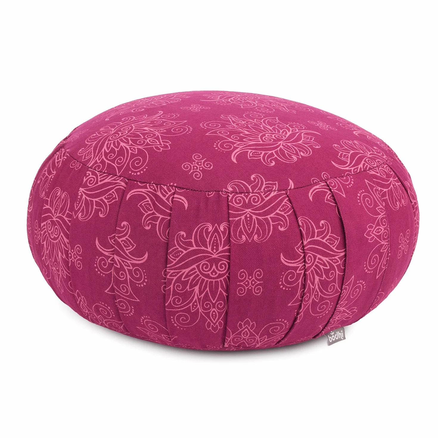 Bodhi Coussin de méditation ZAFU | Plis Extensibles et poignée de Transport Pratique | Housse en 100% Coton | Remplissage épeautre Bio | Hauteur 19cm | Collection Maharaja (Lotus Berry)