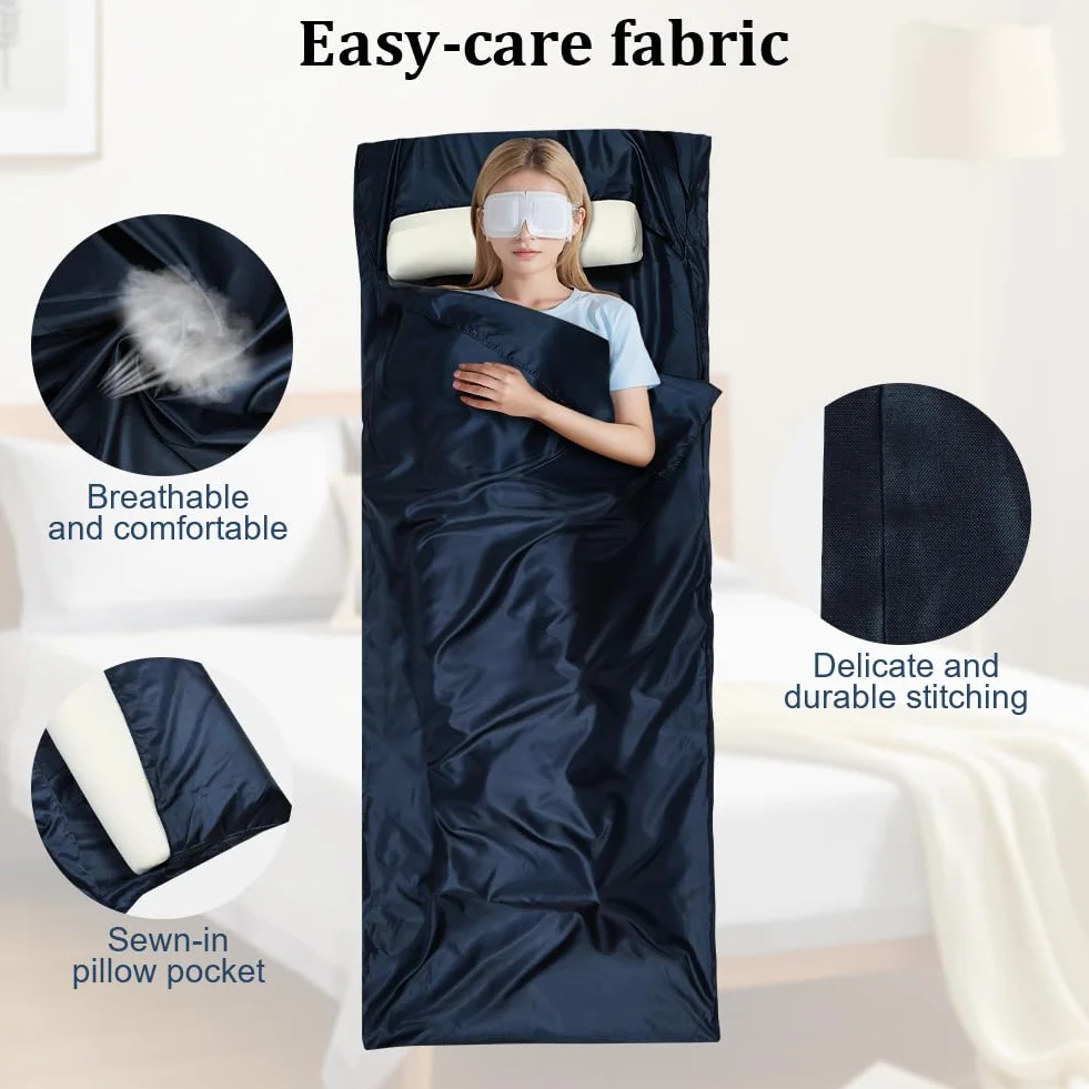 Aolso Drap de Sac de Couchage, 220x90cm Sac de Couchage de Voyage Ultra Léger, Microfibre Sleeping Bag Sheet, Backpacker's Journey Drap, pour Voyage Camping Randonnée Auberges Hôtel Train
