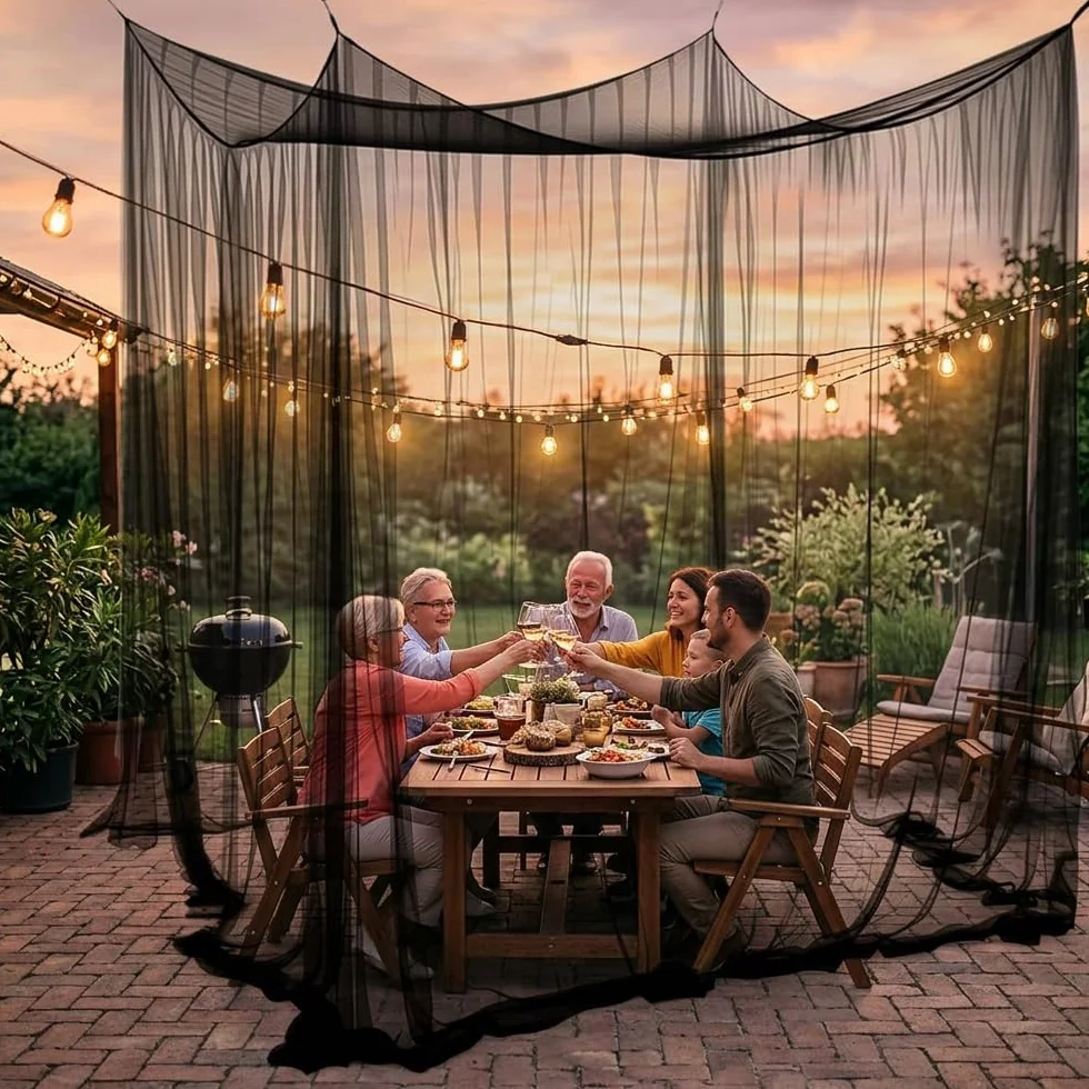 Moustiquaire Extérieur XXL Noir 300x300x250 cm, 220 Mailles Filet Anti-Moustiques Respirant, Moustiquaire Pergola 3x3 pour Jardin Terrasse Balcon Et Camping