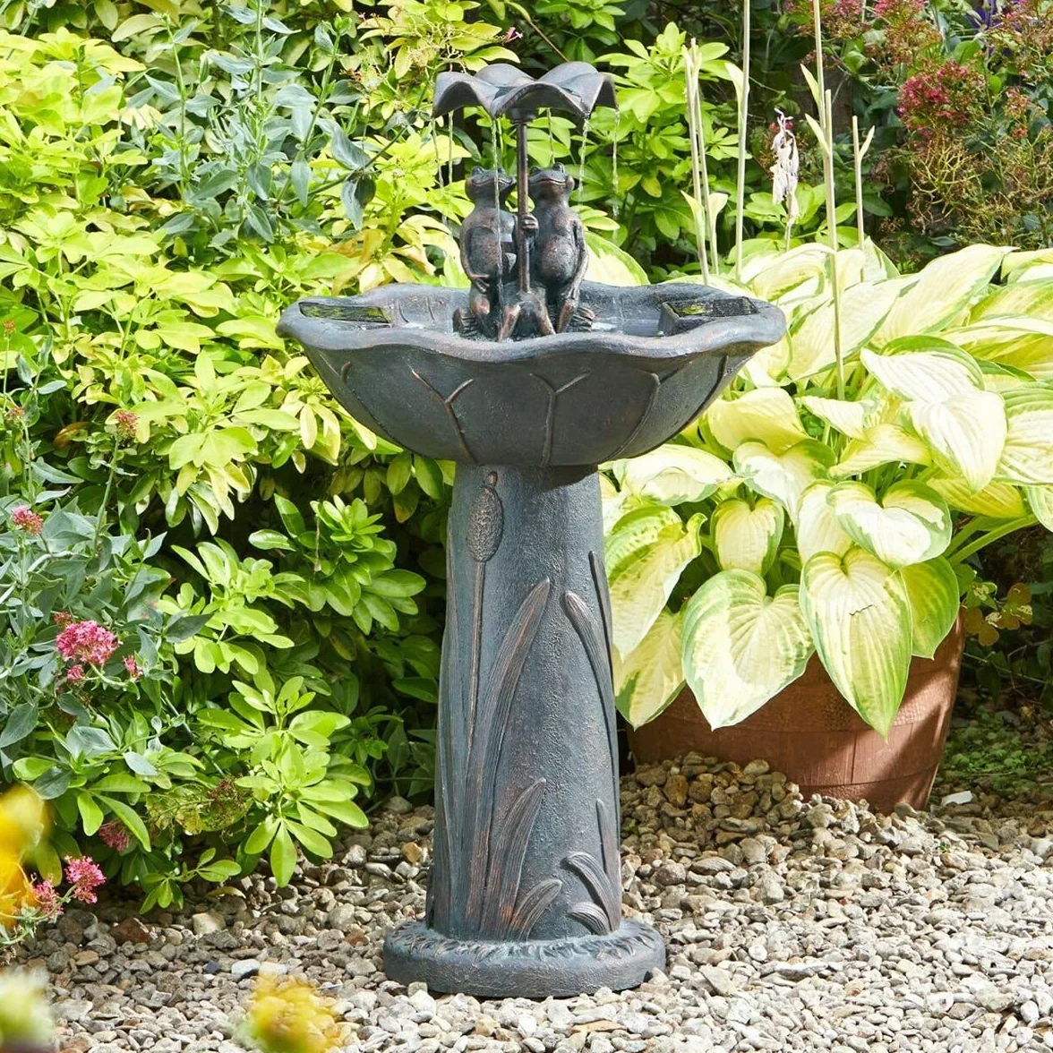 Fontaine à eau solaire en forme de grenouille 84 cm Résine bronze et verte IP44 Cascade autonome bain d'oiseaux