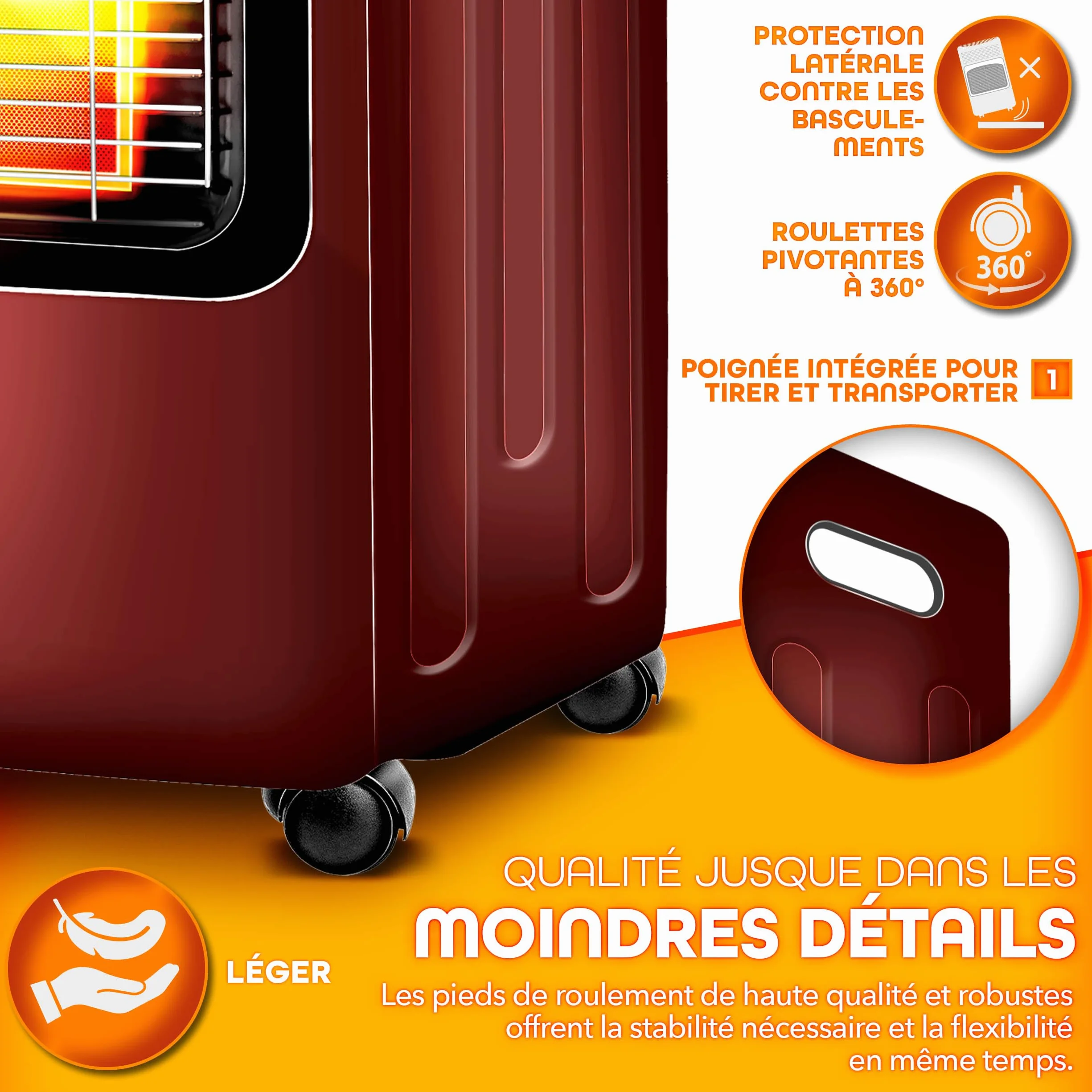 TRESKO Chauffage au gaz portable 4200 W intérieur régulateur de pression tuyau housse protection 3 niveaux chauffage réglables mobile