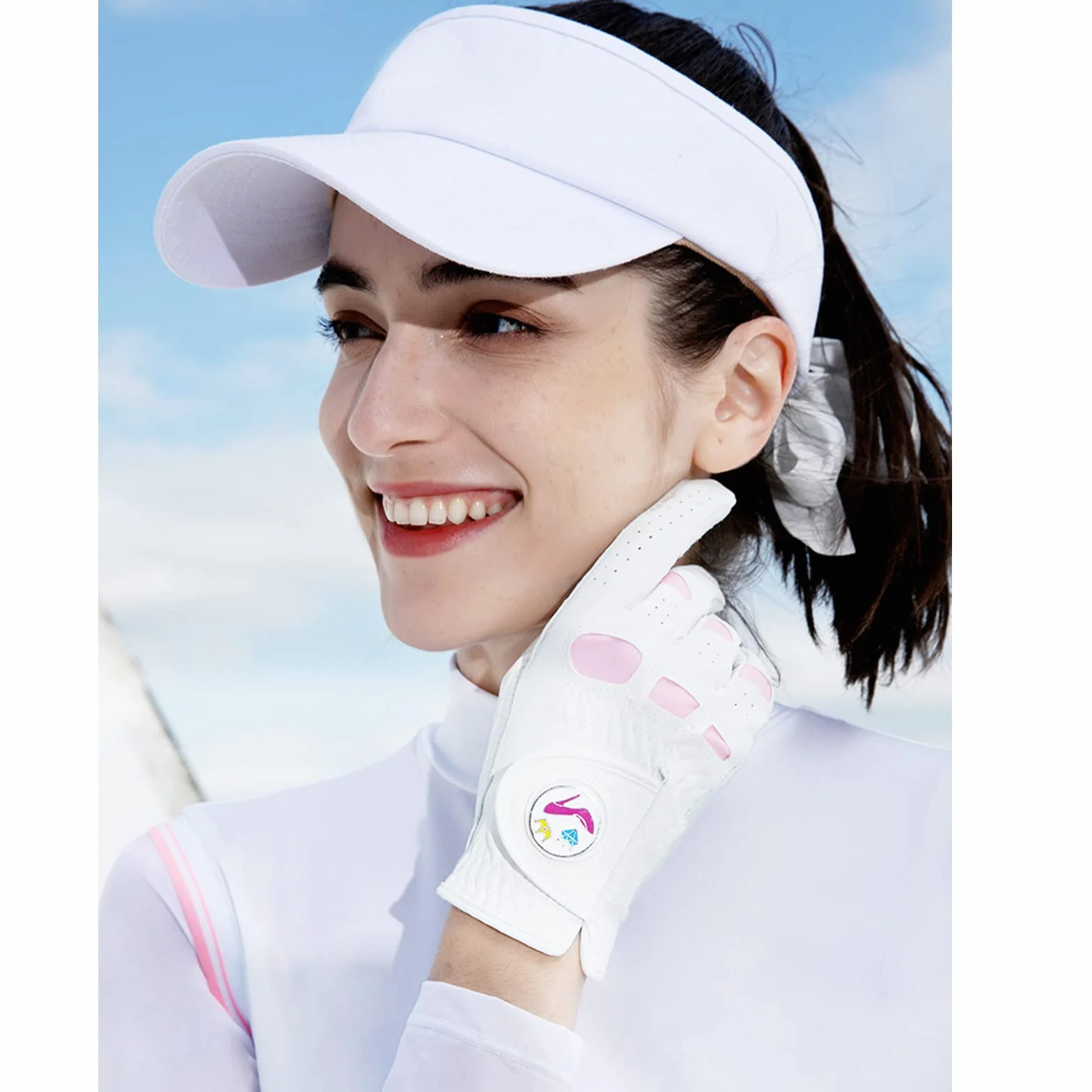 FINGER TEN Gants de Golf Femme Cuir Cabretta Marqueur de Balle Taille S M L XL