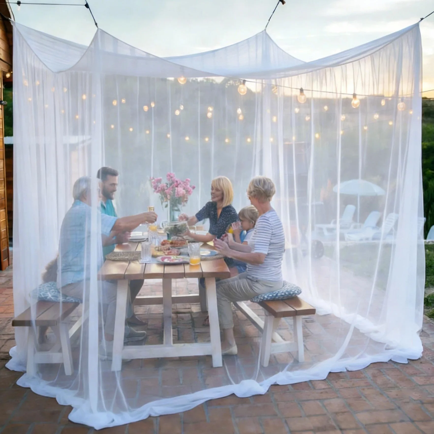 Moustiquaire 300 x 300 x 250 cm, pour gazebo, jardin, terrasse, camping, lit, 220 mailles fines avec 1 porte, blanc