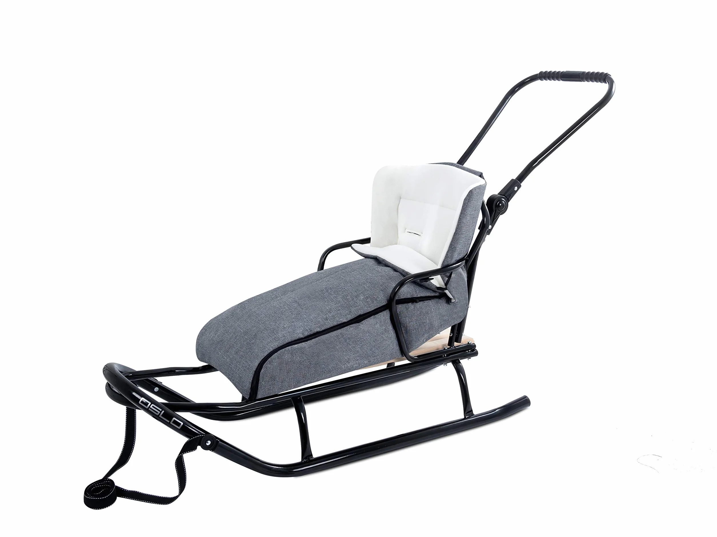 Luge GagaDumi Oslo en métal avec Dossier avec Ceintures de sécurité, Barre de poussée et chancelière, Luge pour bébé, idéale pour Les Enfants et Les Adultes, Charge jusqu'à